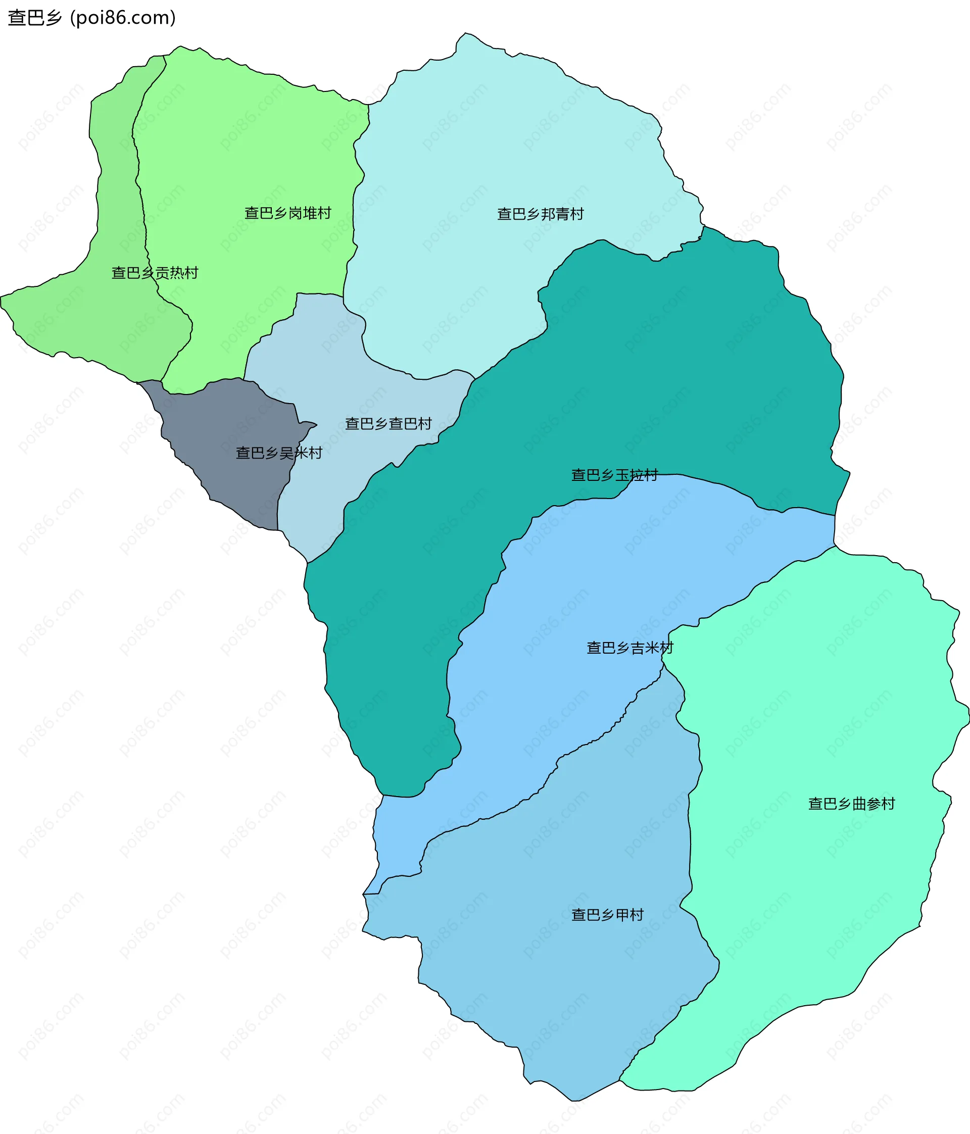 查巴乡边界地图(五级行政区划)