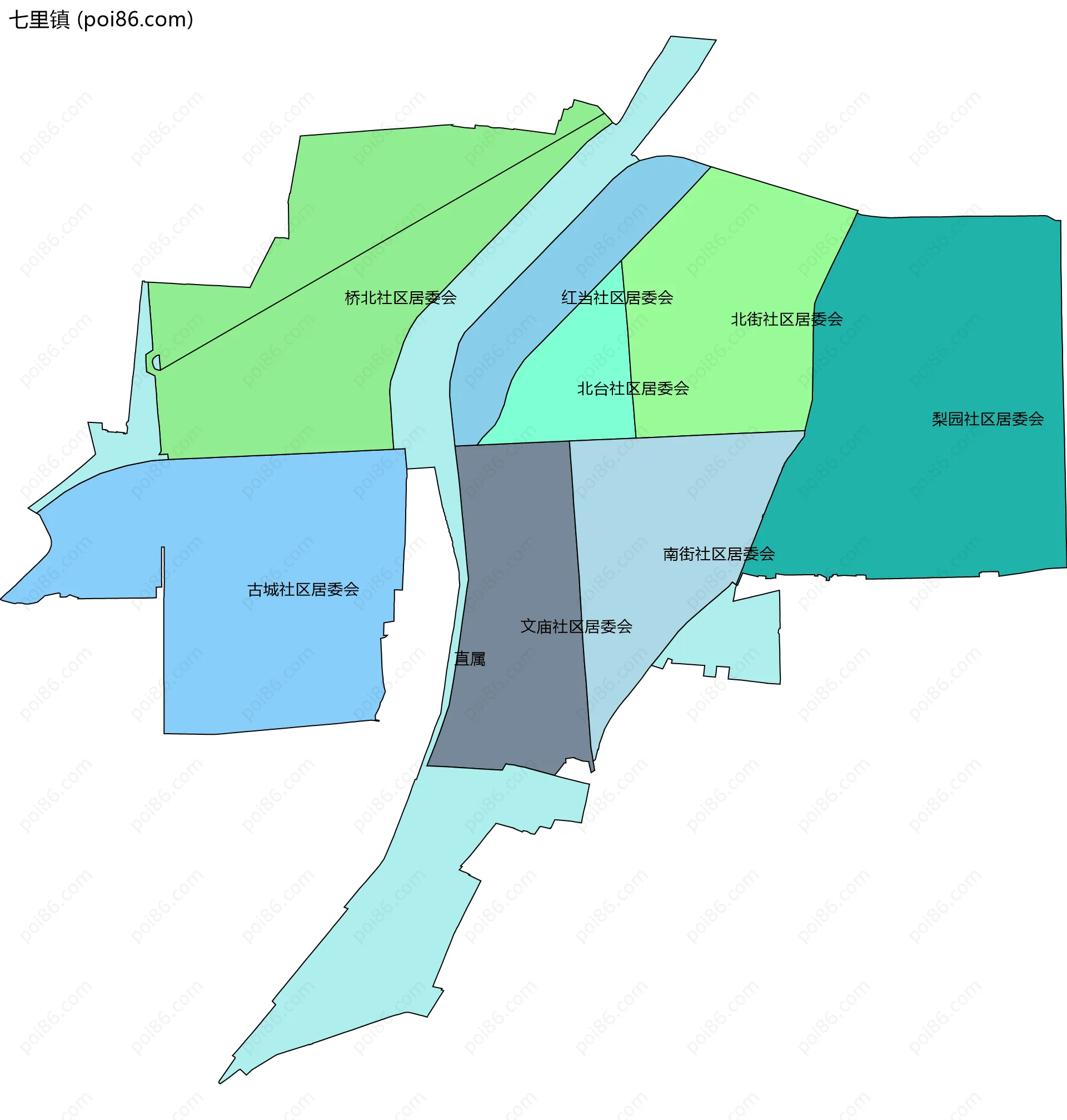 七里镇边界地图(五级行政区划)
