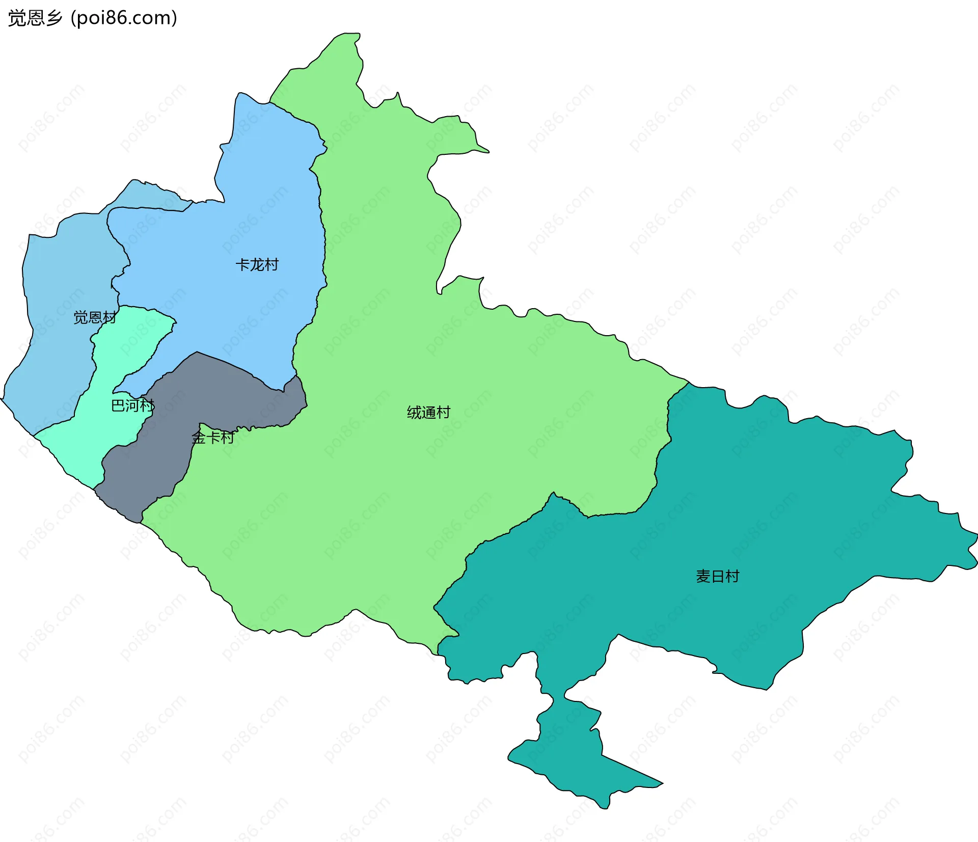 觉恩乡边界地图(五级行政区划)