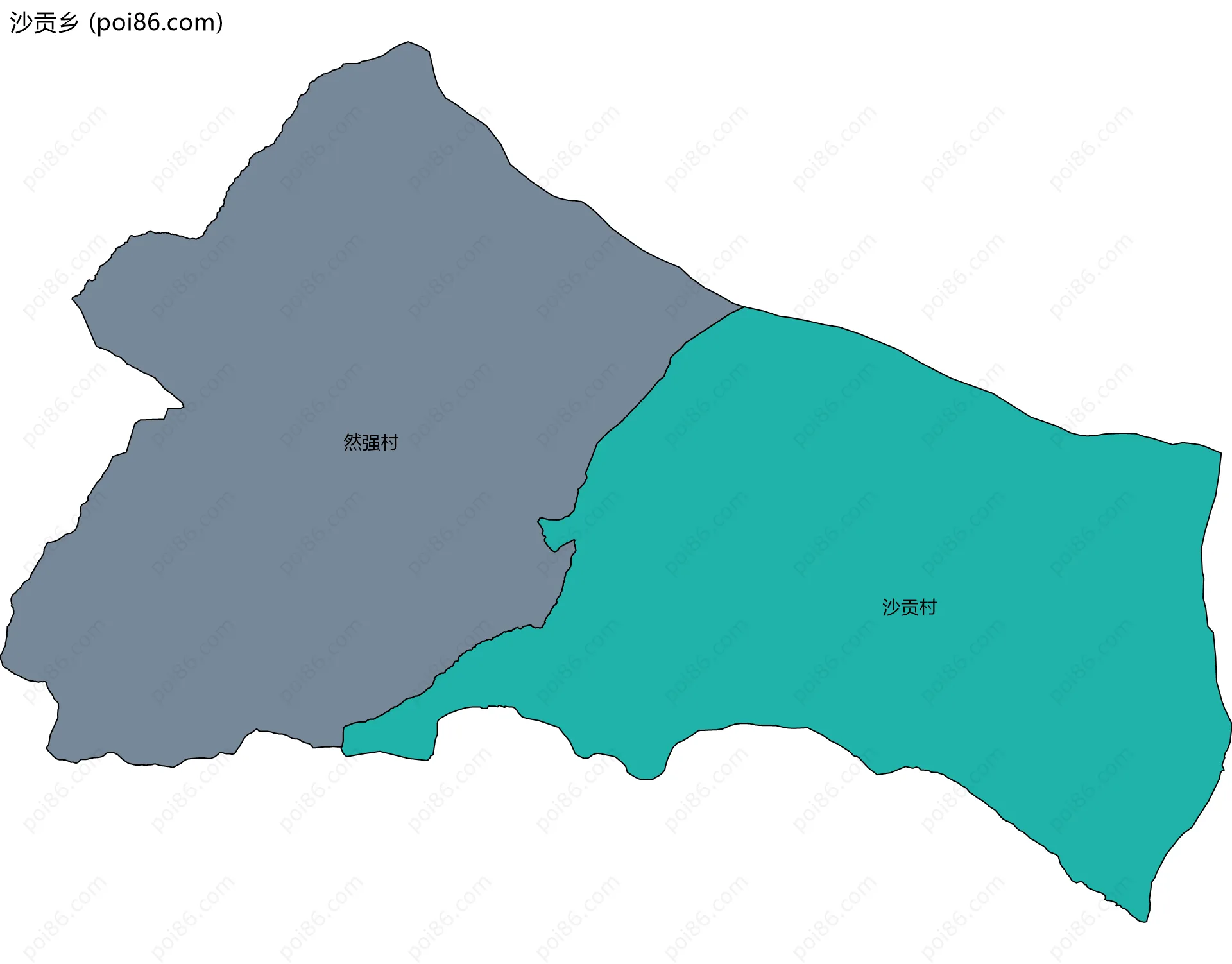 沙贡乡边界地图(五级行政区划)