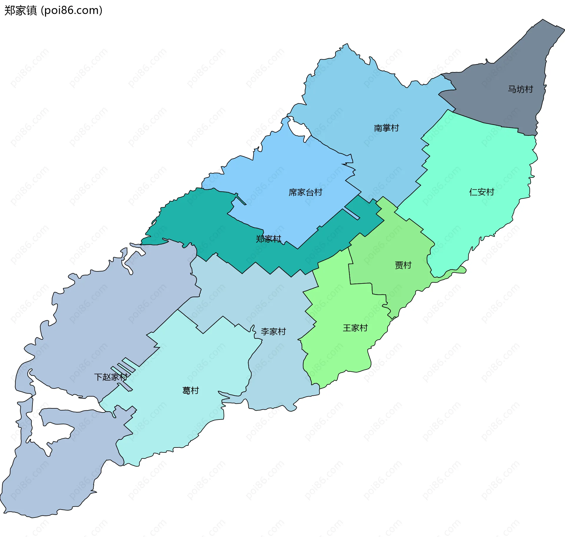 郑家镇边界地图(五级行政区划)