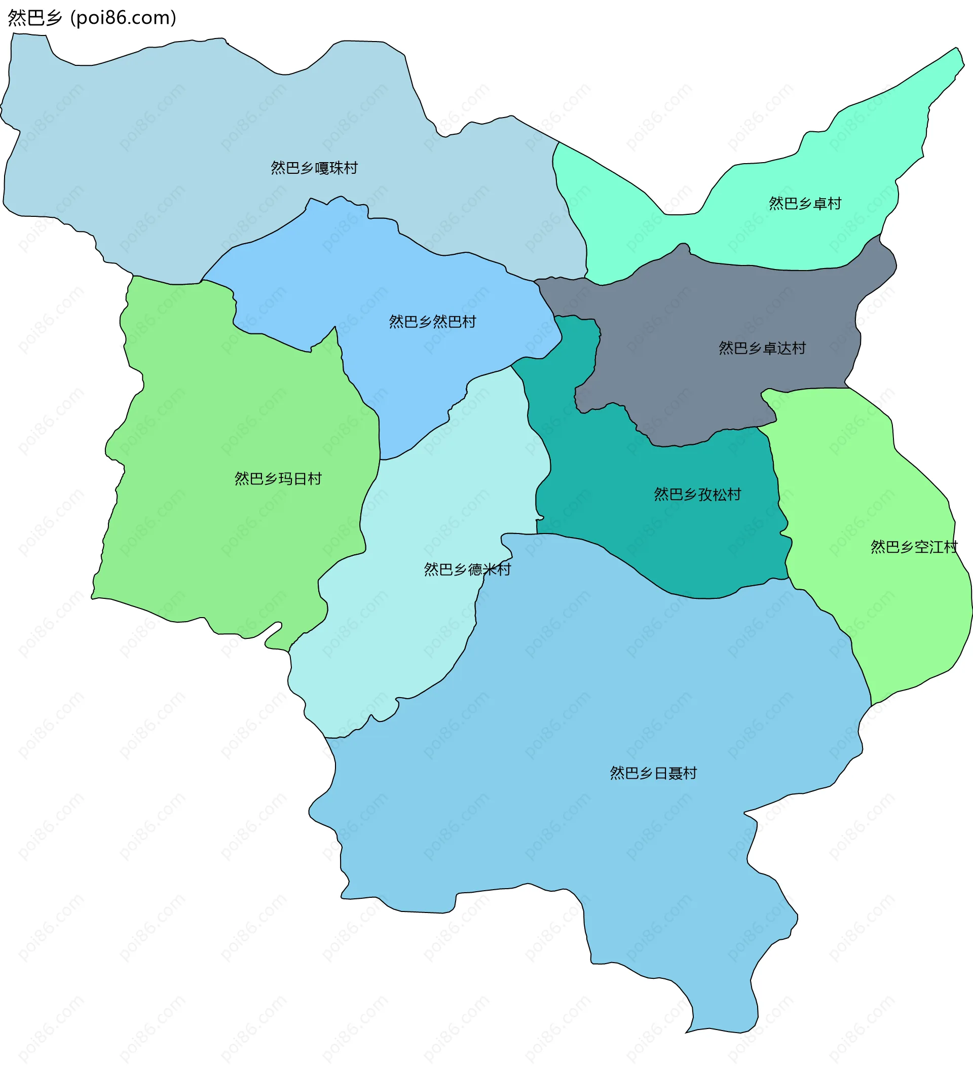 然巴乡边界地图(五级行政区划)