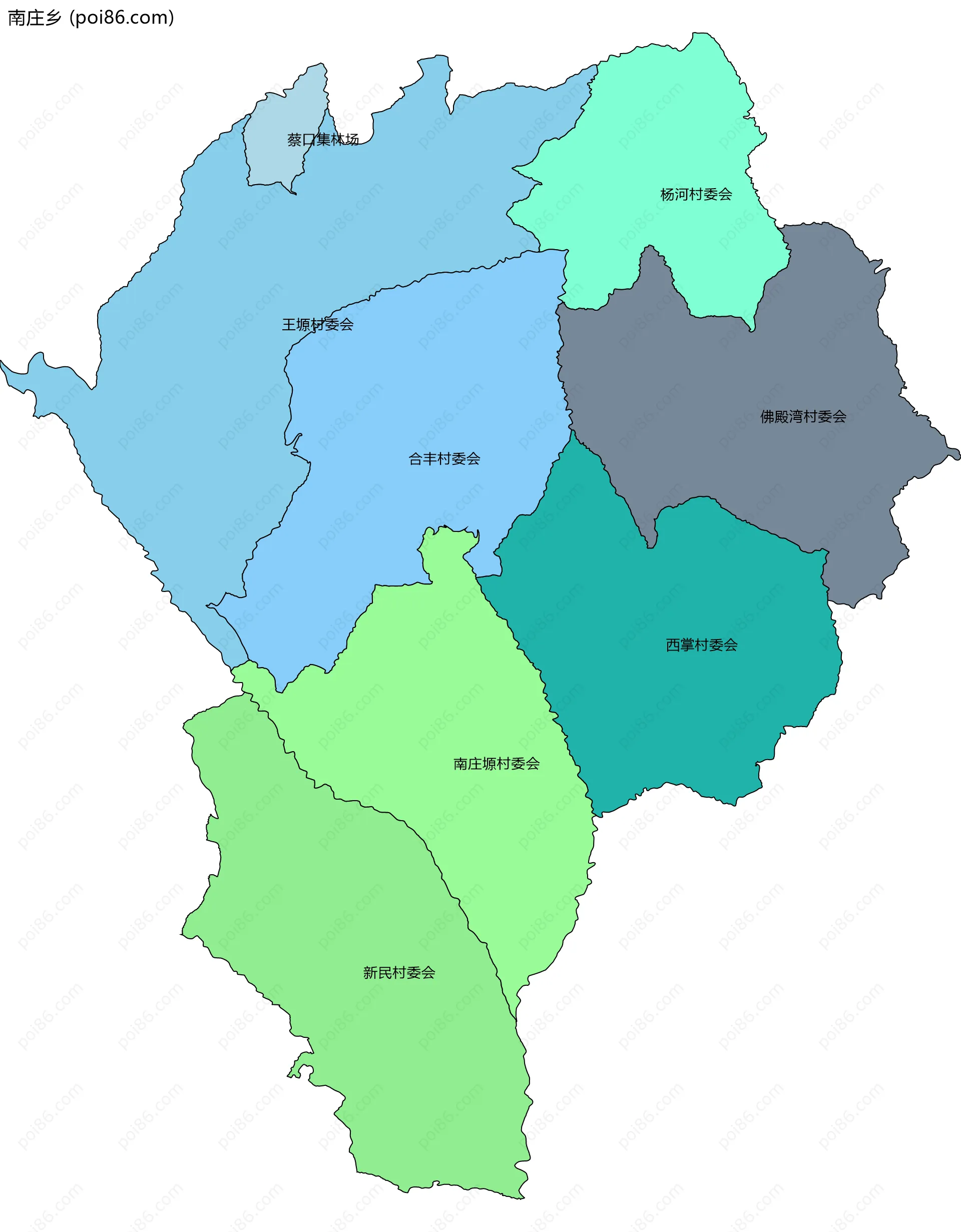 南庄乡边界地图(五级行政区划)