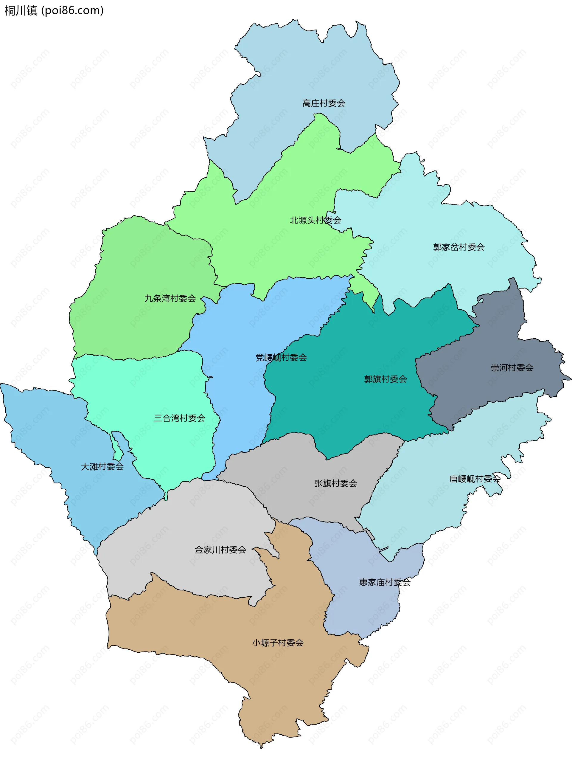 桐川镇边界地图(五级行政区划)