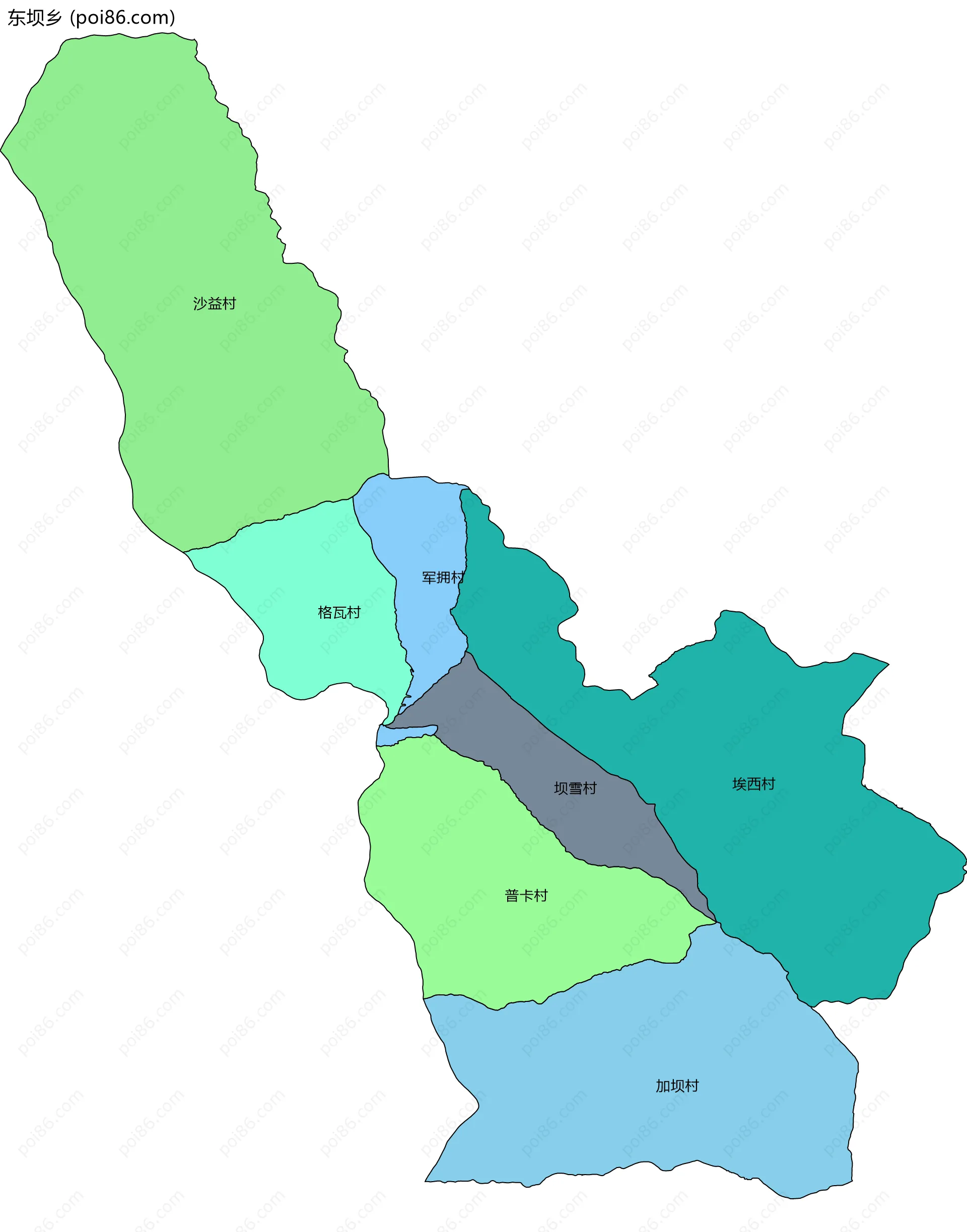 东坝乡边界地图(五级行政区划)