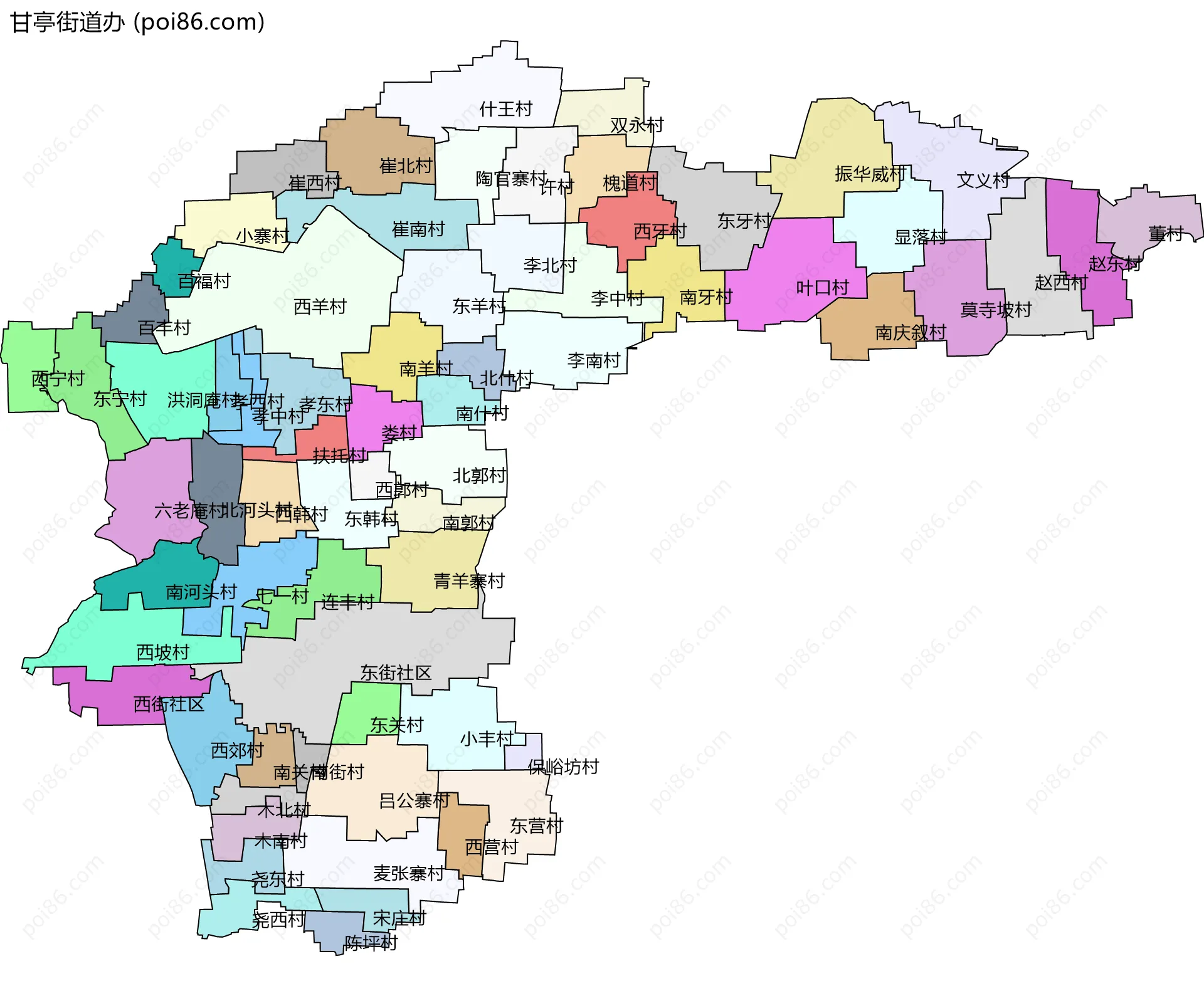 甘亭街道办边界地图(五级行政区划)