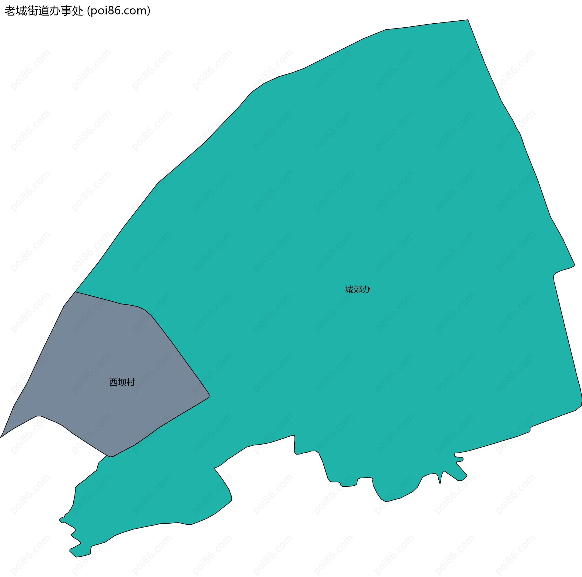 老城街道办事处边界地图(五级行政区划)
