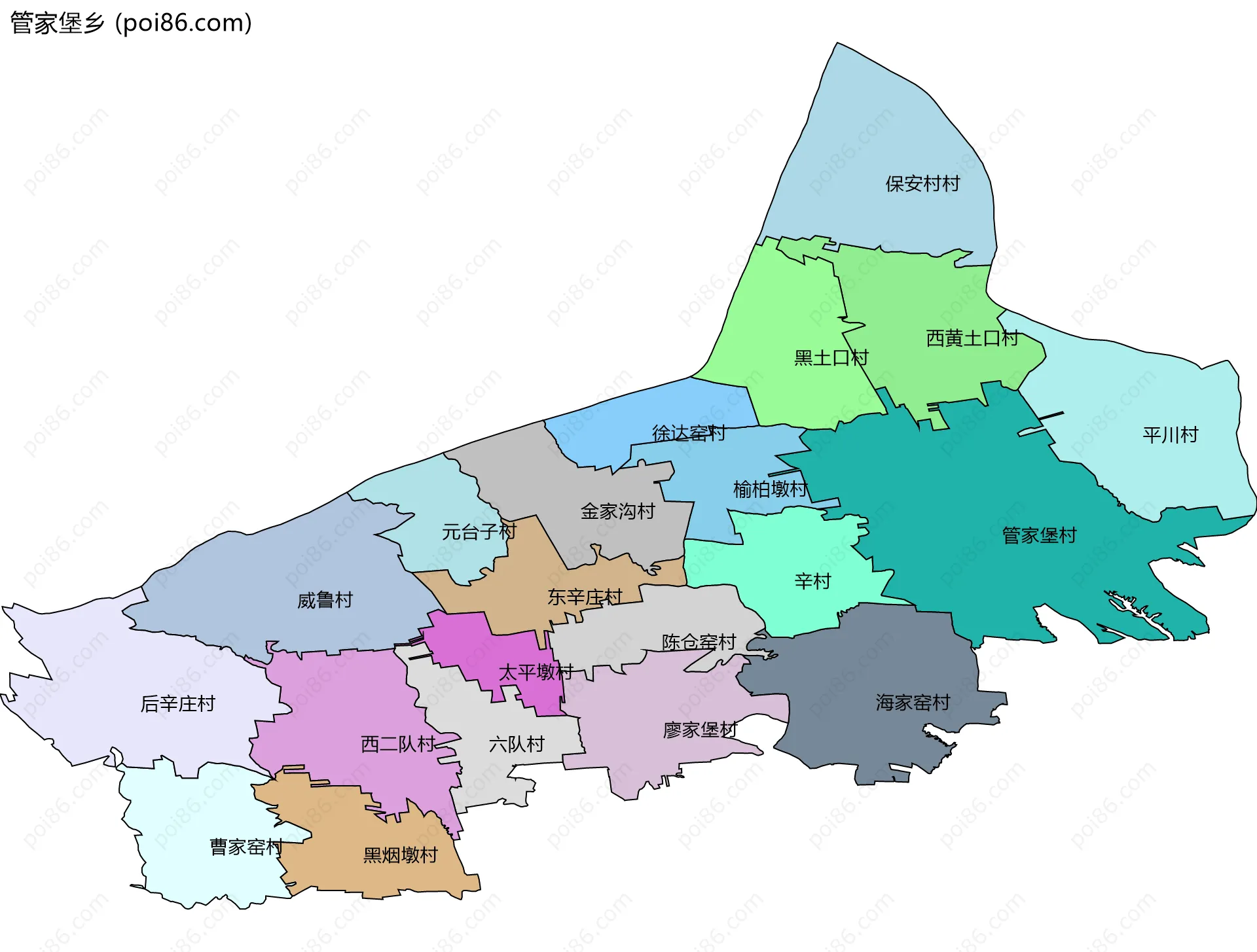 管家堡乡边界地图(五级行政区划)