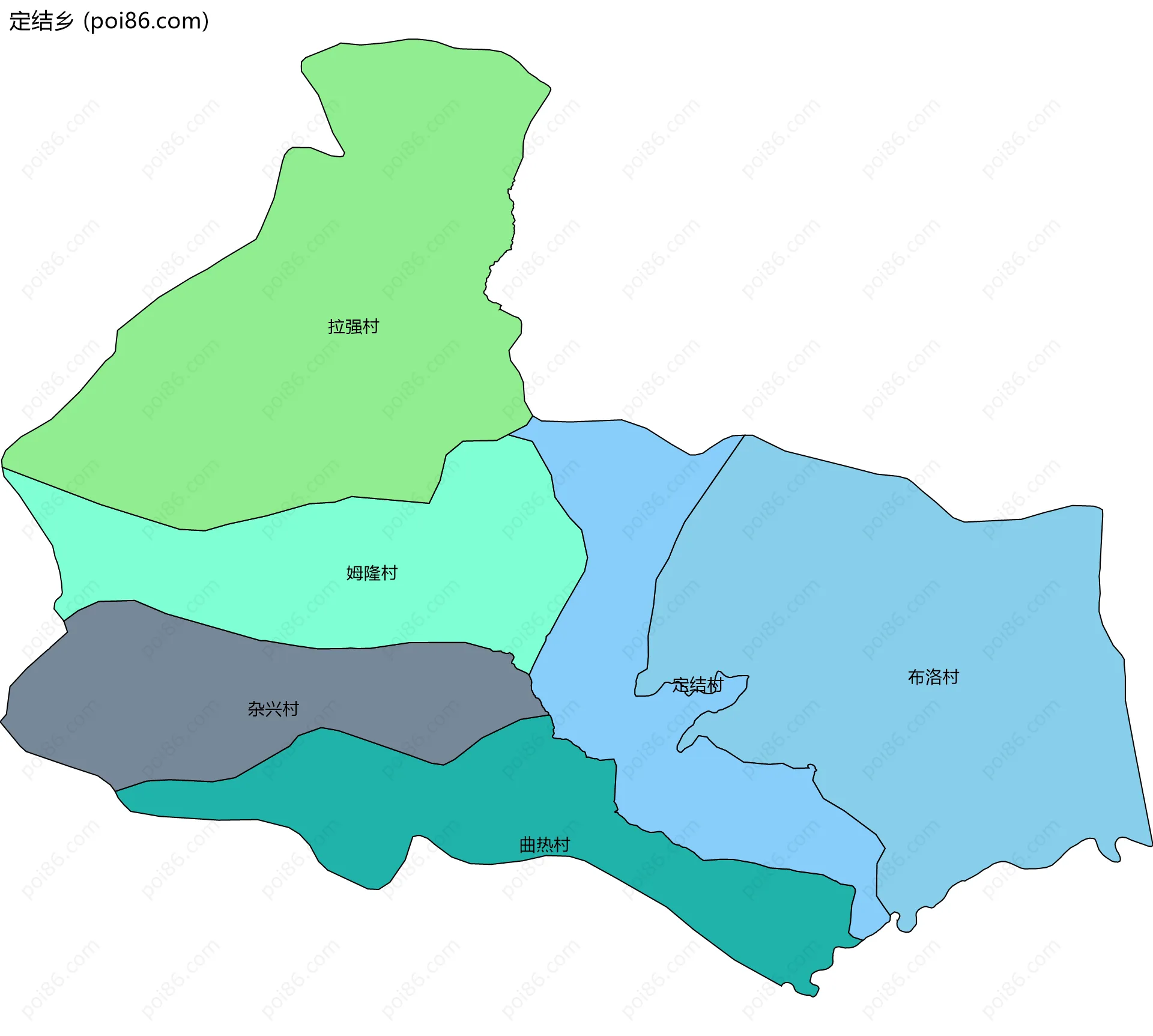 定结乡边界地图(五级行政区划)