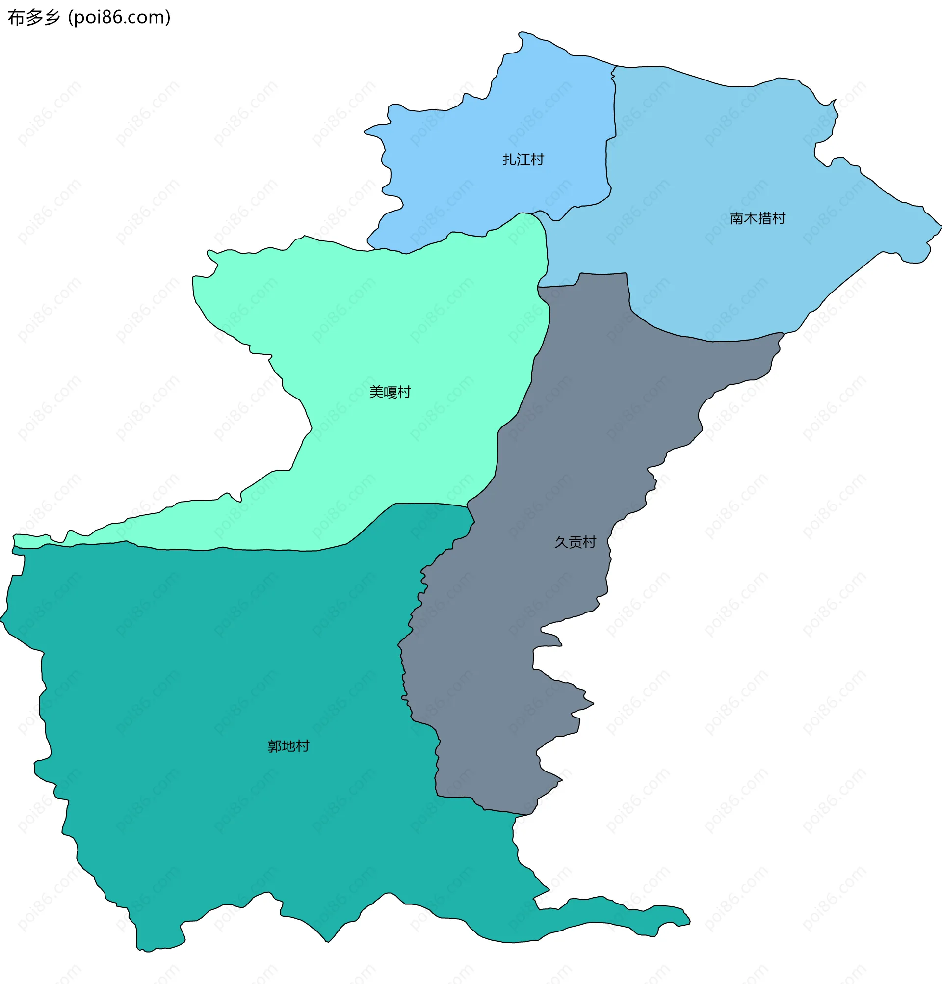 布多乡边界地图(五级行政区划)