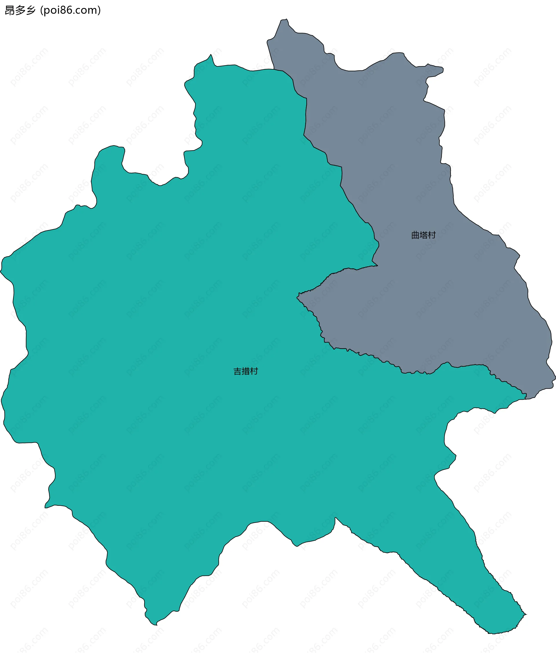 昂多乡边界地图(五级行政区划)