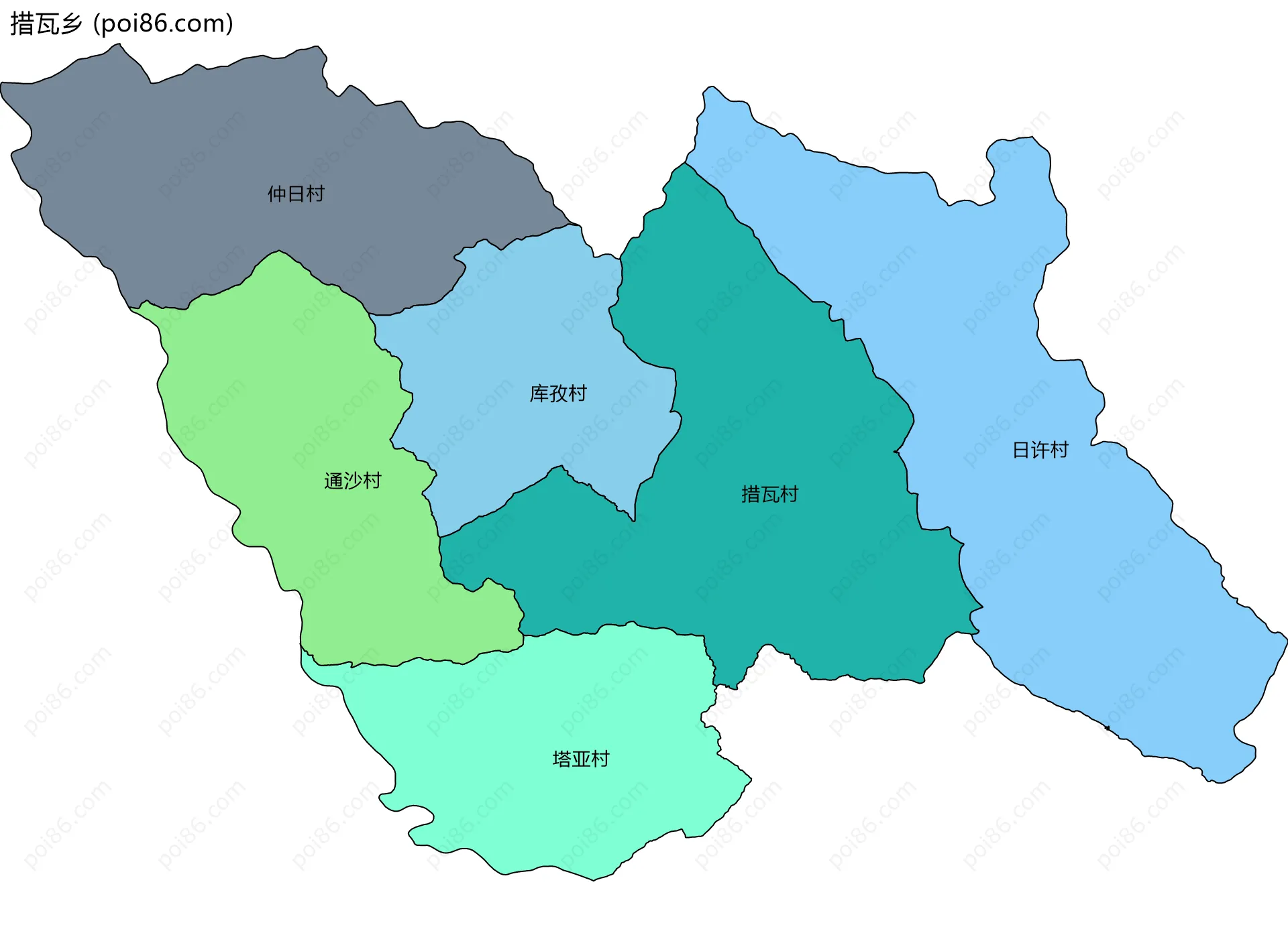 措瓦乡边界地图(五级行政区划)