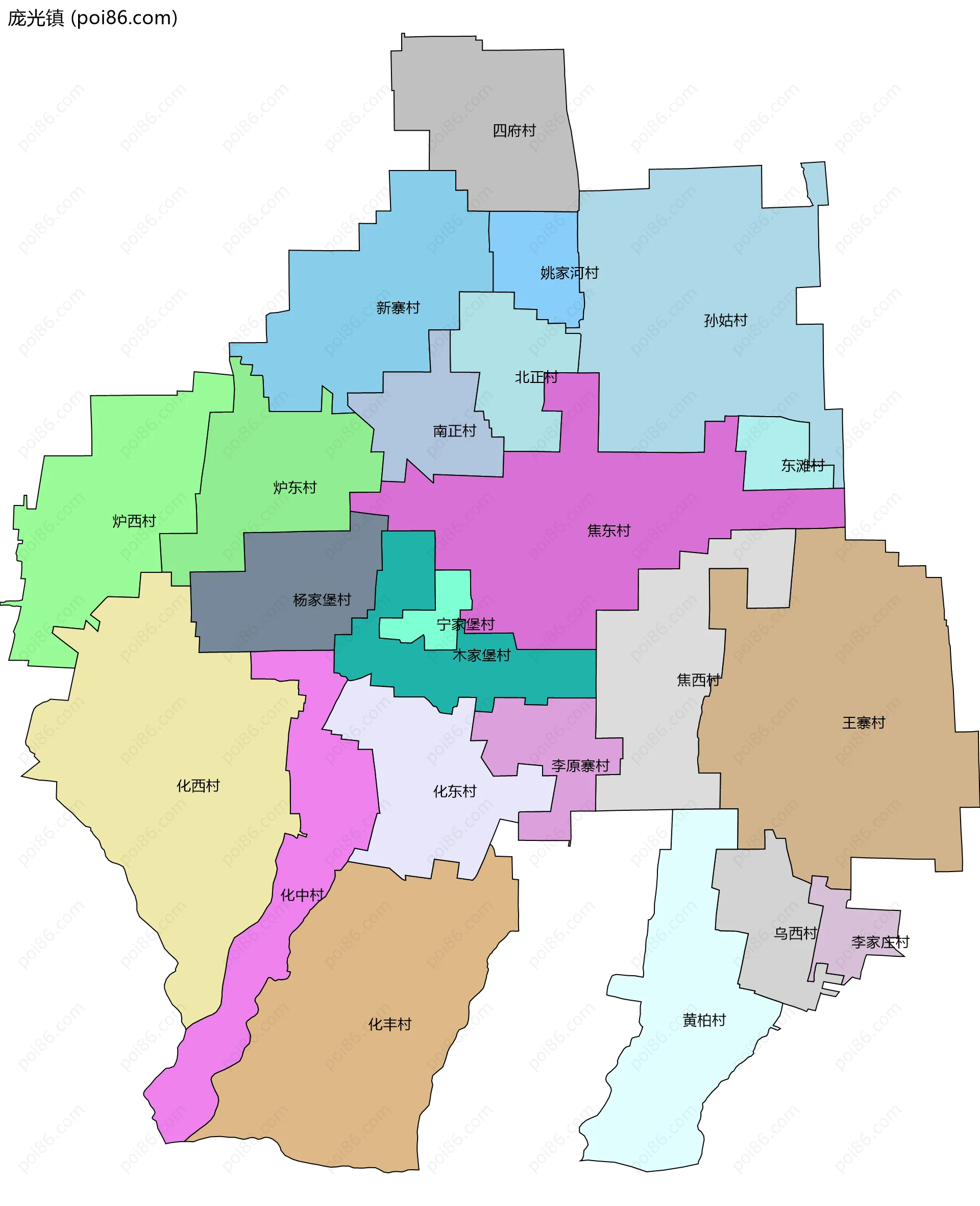 庞光镇边界地图(五级行政区划)