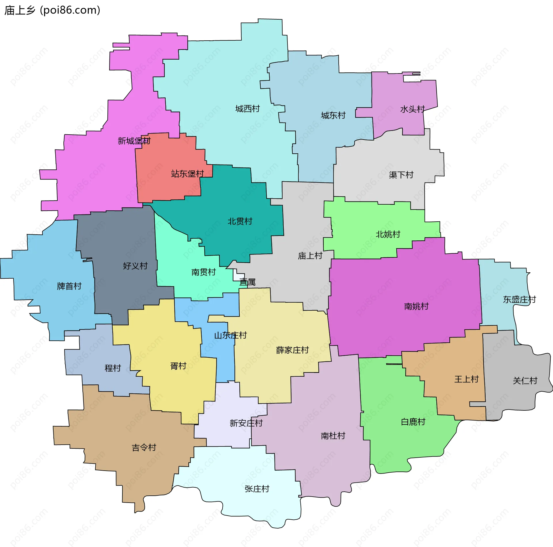 庙上乡边界地图(五级行政区划)