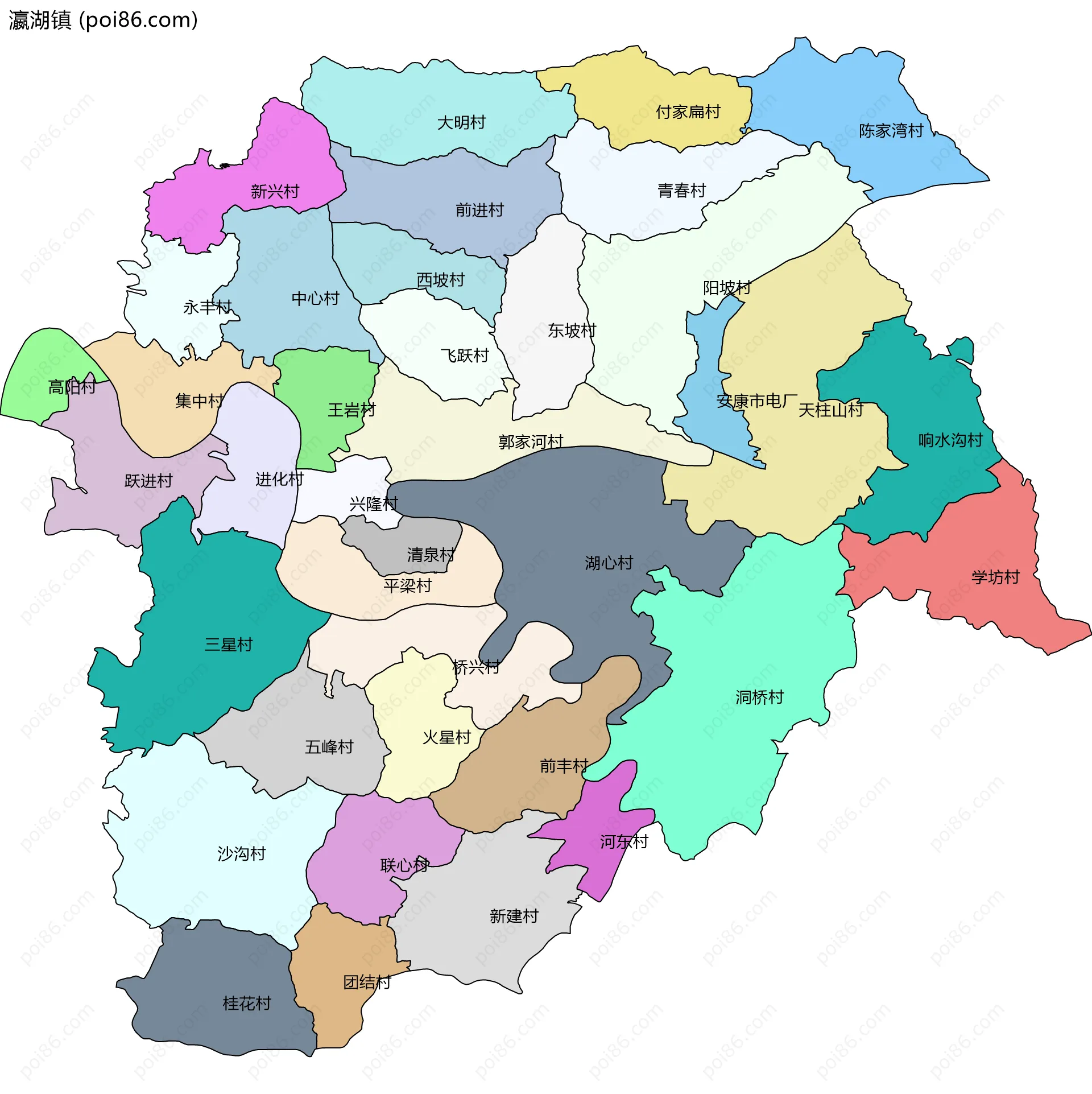 瀛湖镇边界地图(五级行政区划)