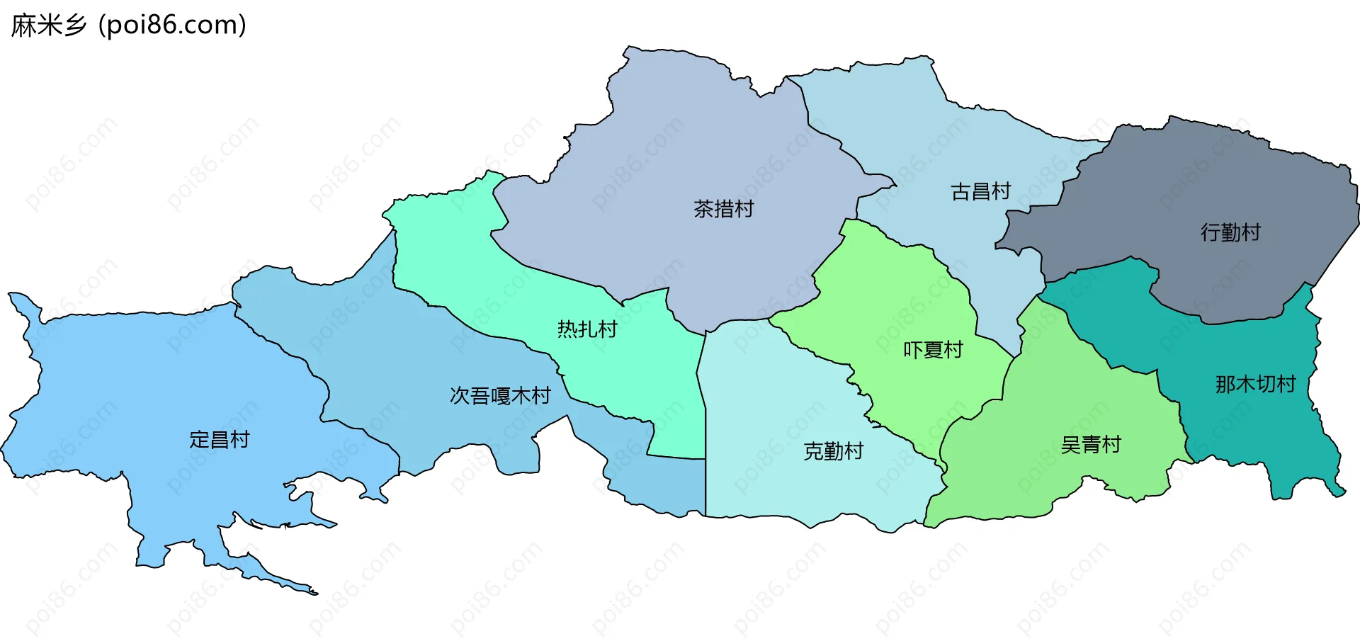 麻米乡边界地图(五级行政区划)