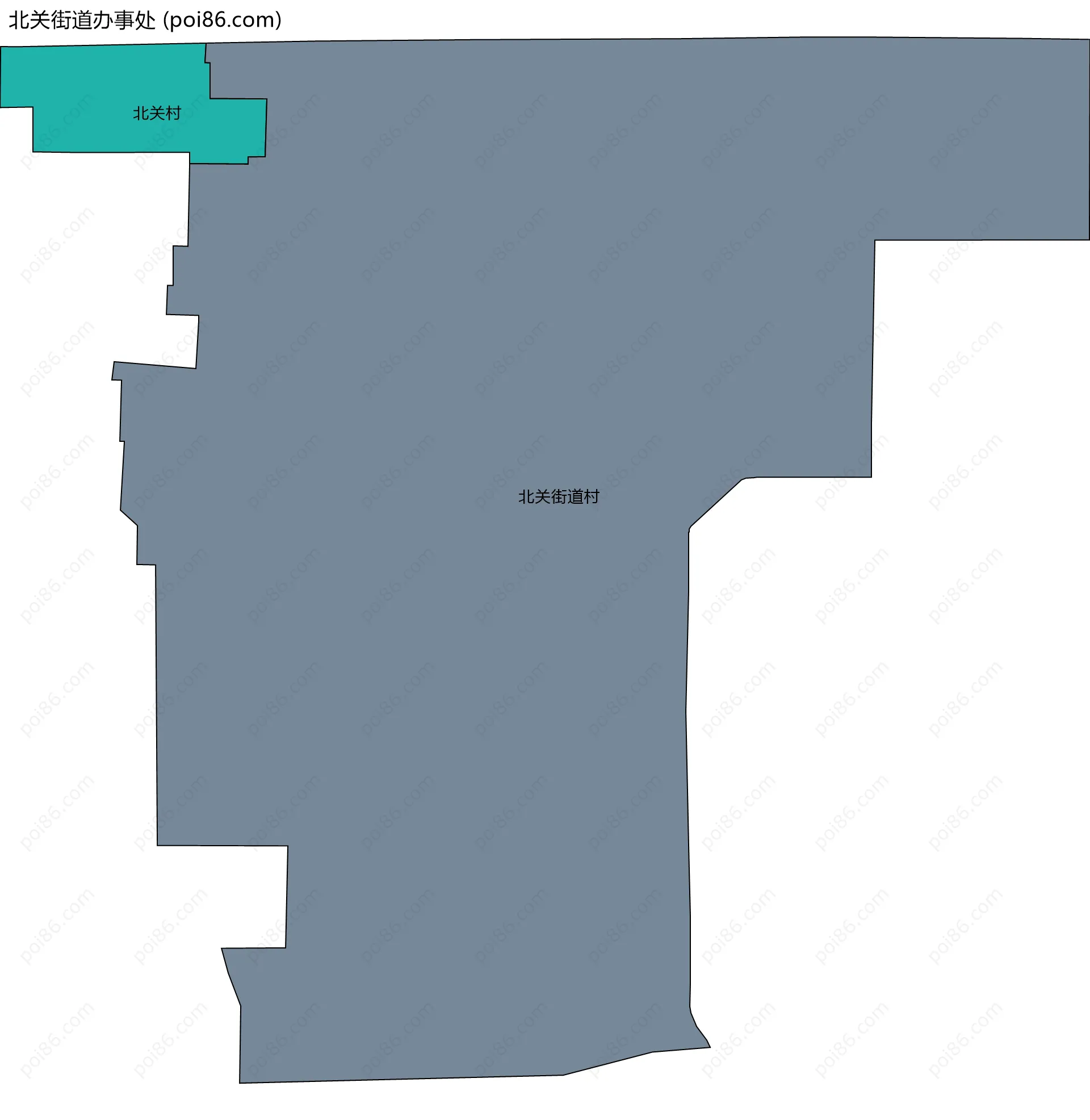 北关街道办事处边界地图(五级行政区划)