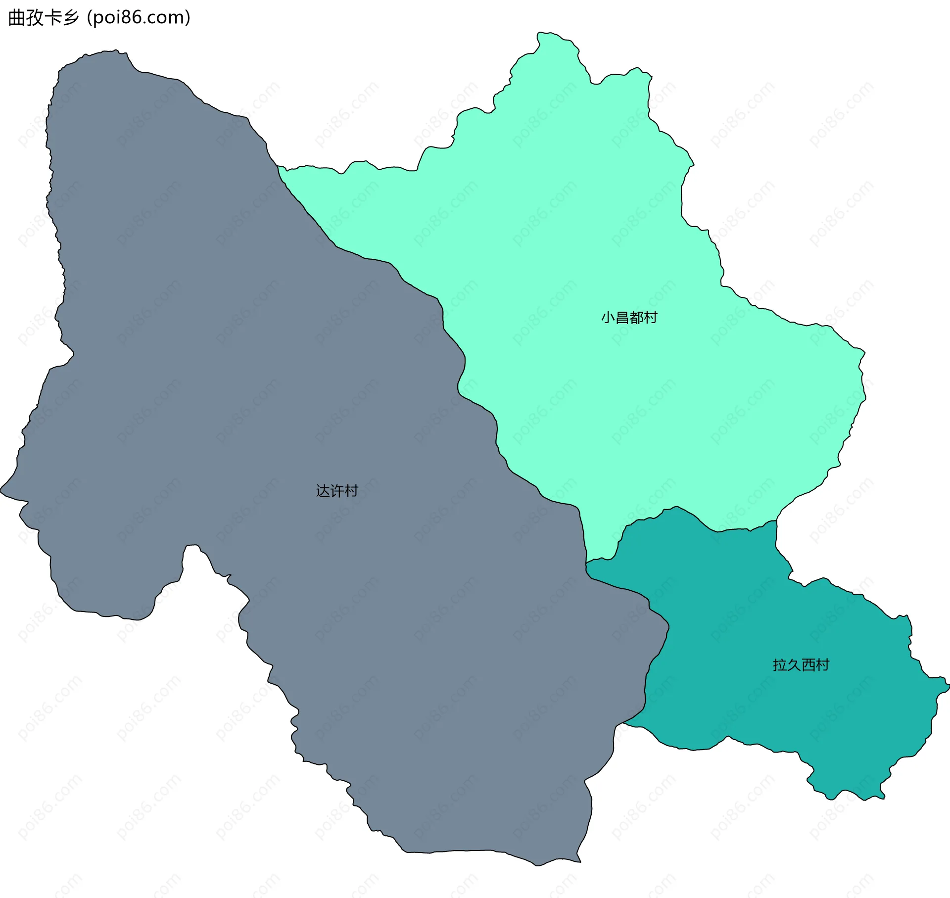 曲孜卡乡边界地图(五级行政区划)
