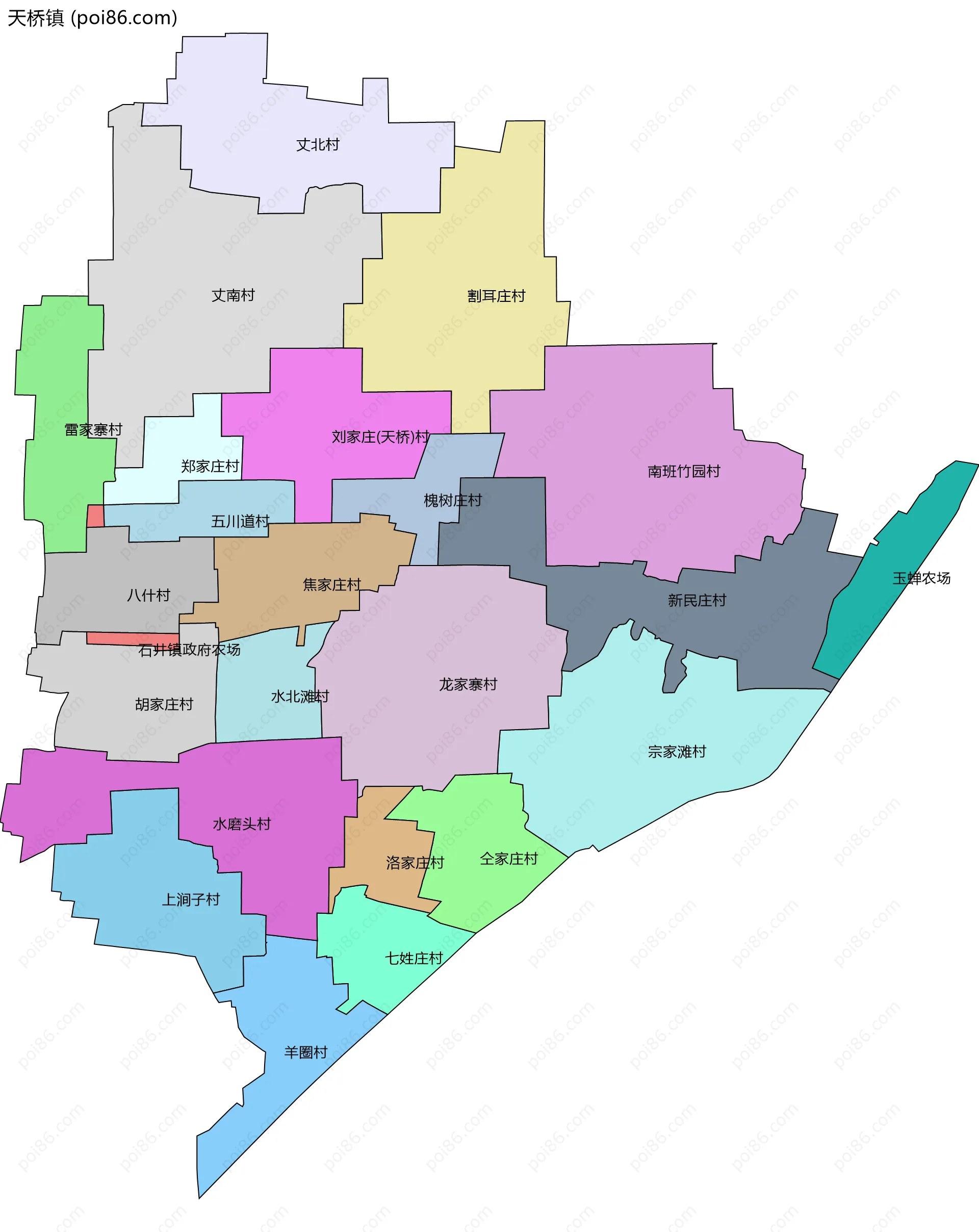 天桥镇边界地图(五级行政区划)