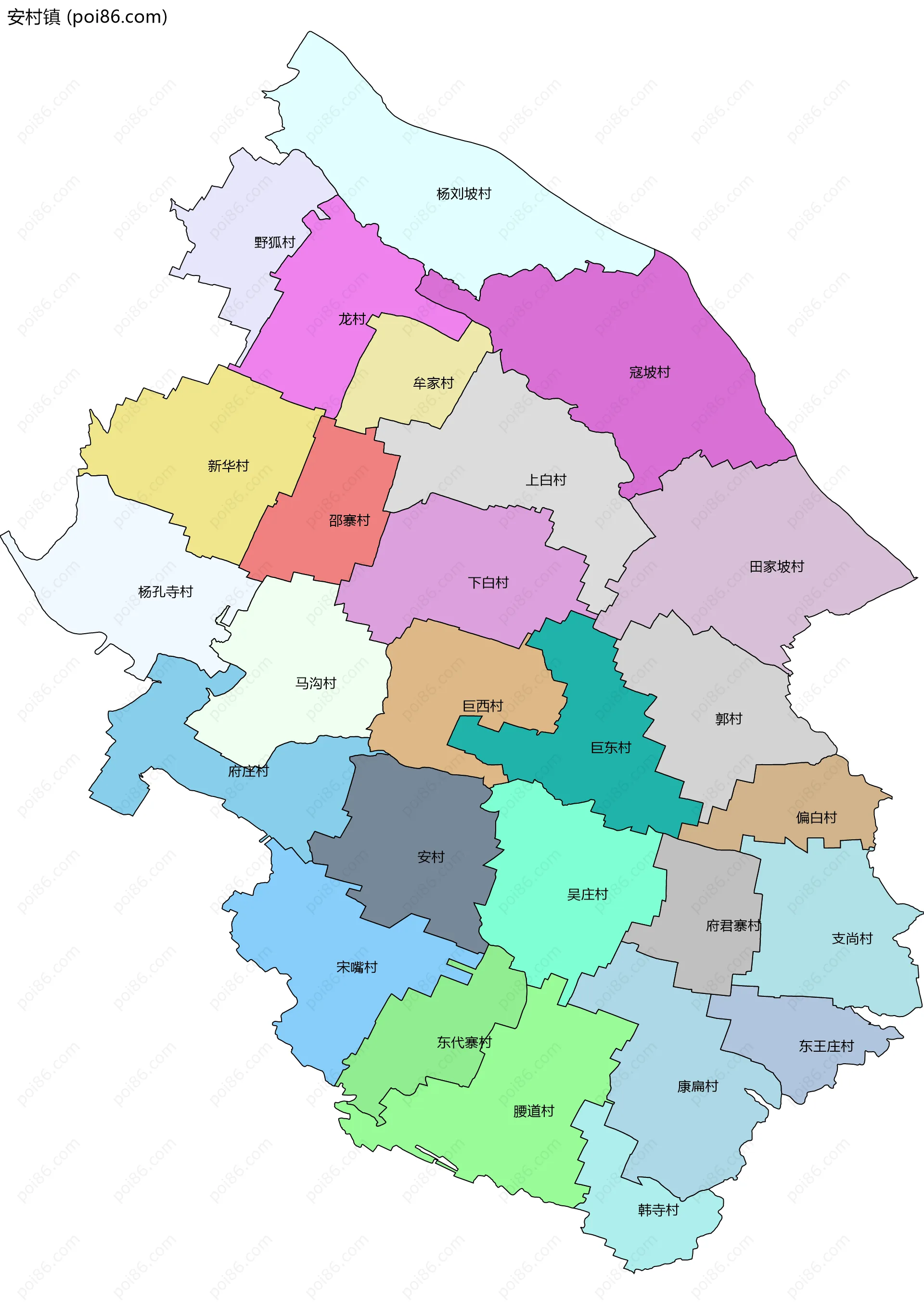 安村镇边界地图(五级行政区划)