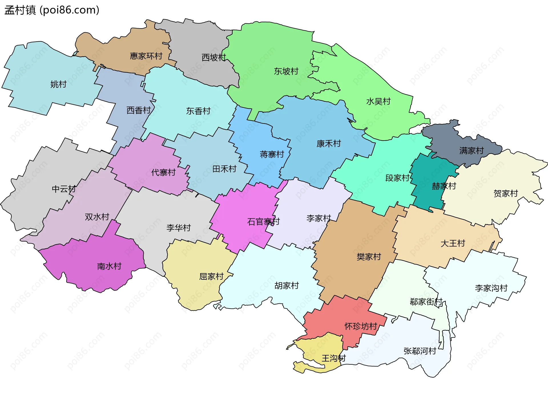 孟村镇边界地图(五级行政区划)