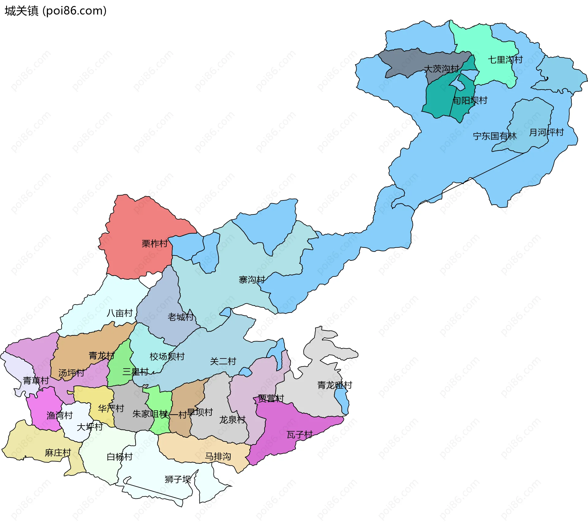 城关镇边界地图(五级行政区划)