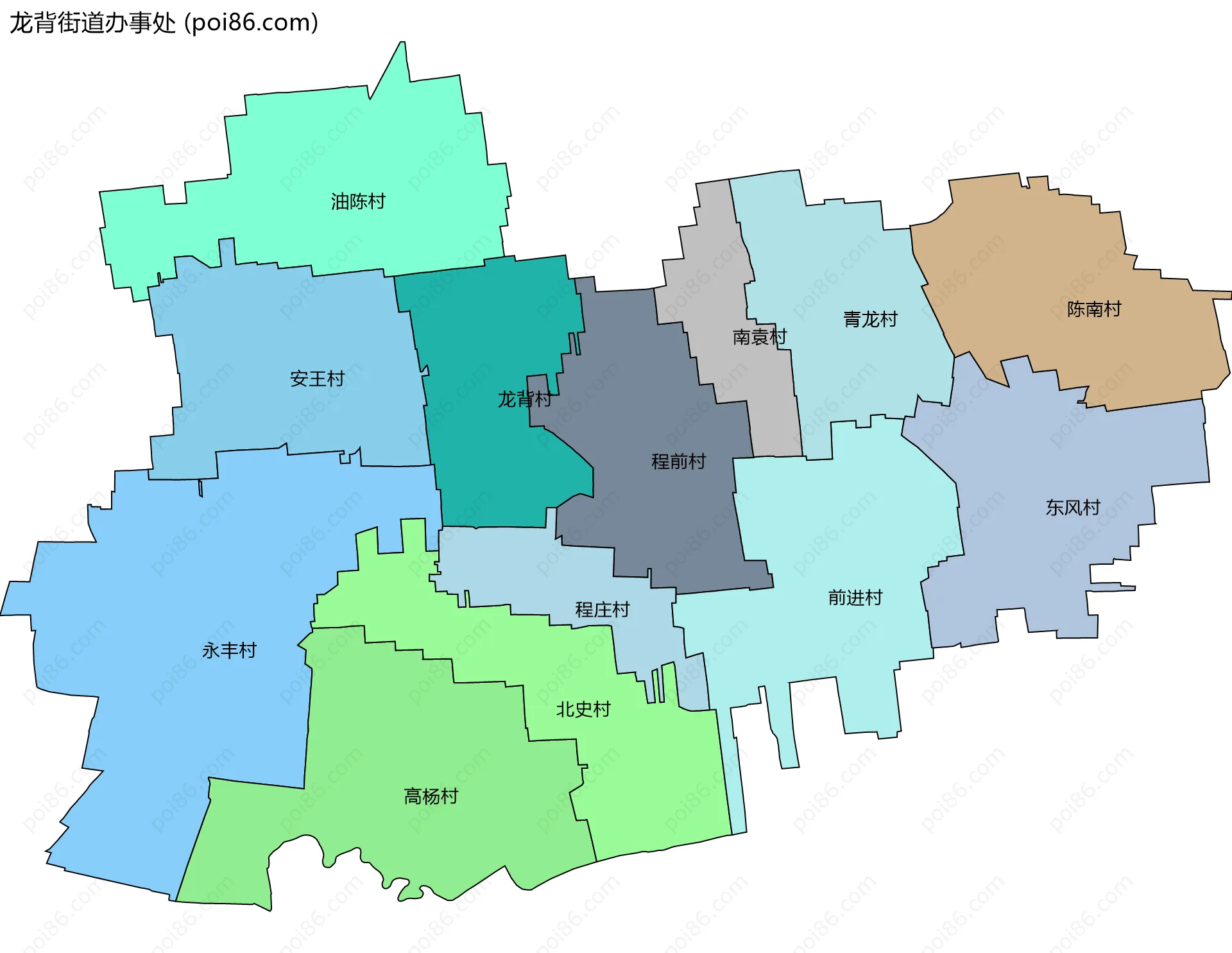 龙背街道办事处边界地图(五级行政区划)