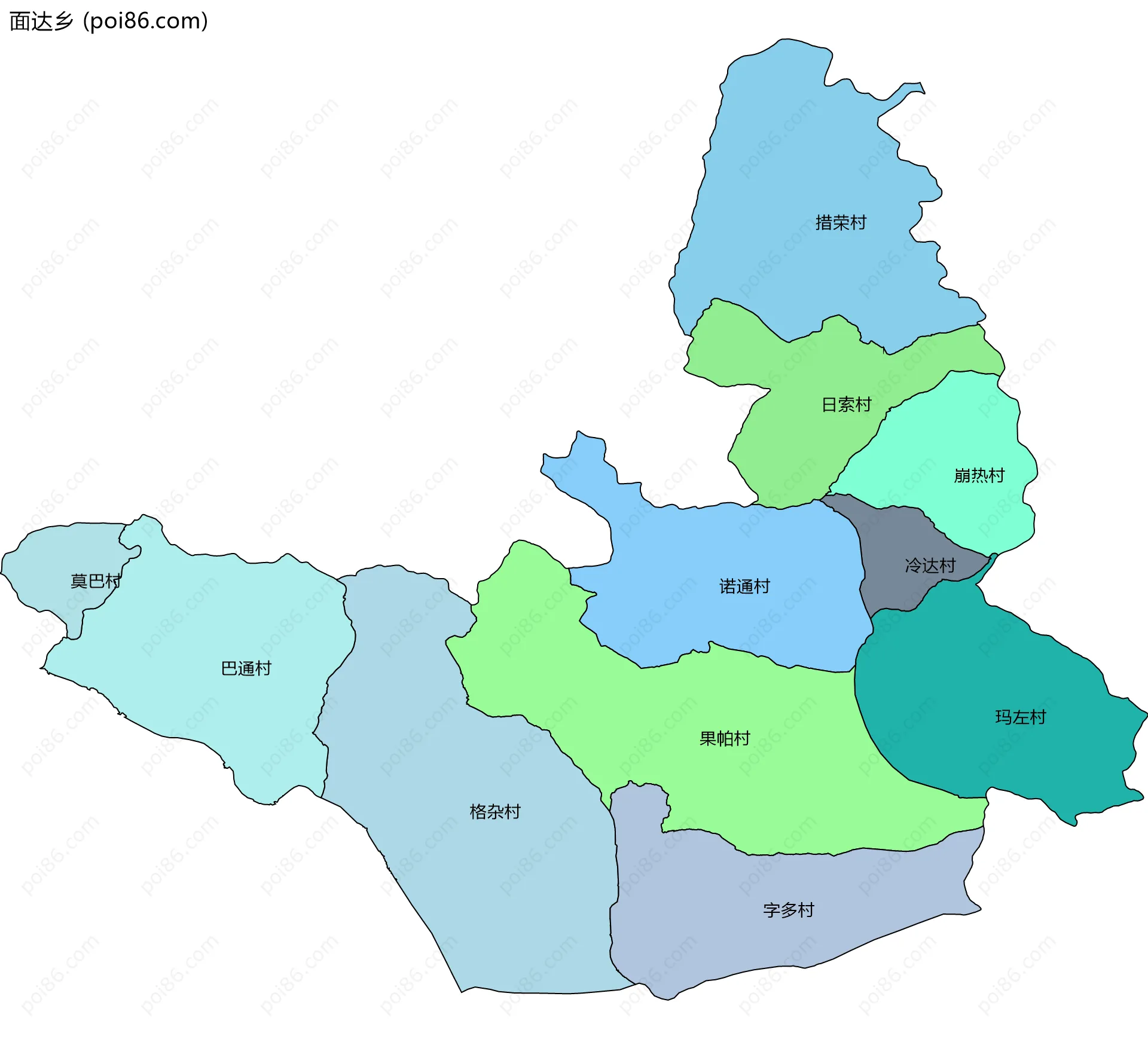 面达乡边界地图(五级行政区划)