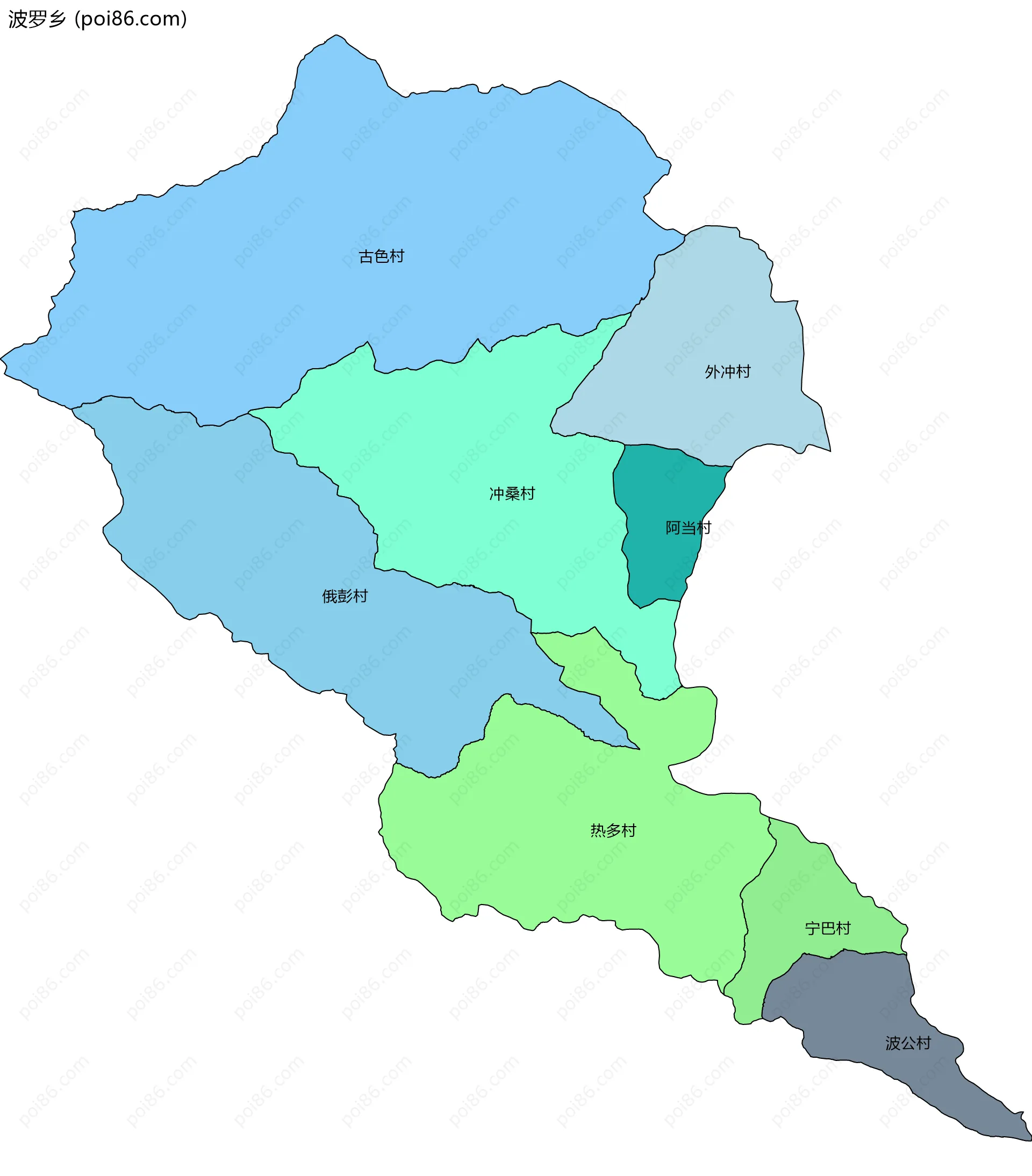 波罗乡边界地图(五级行政区划)