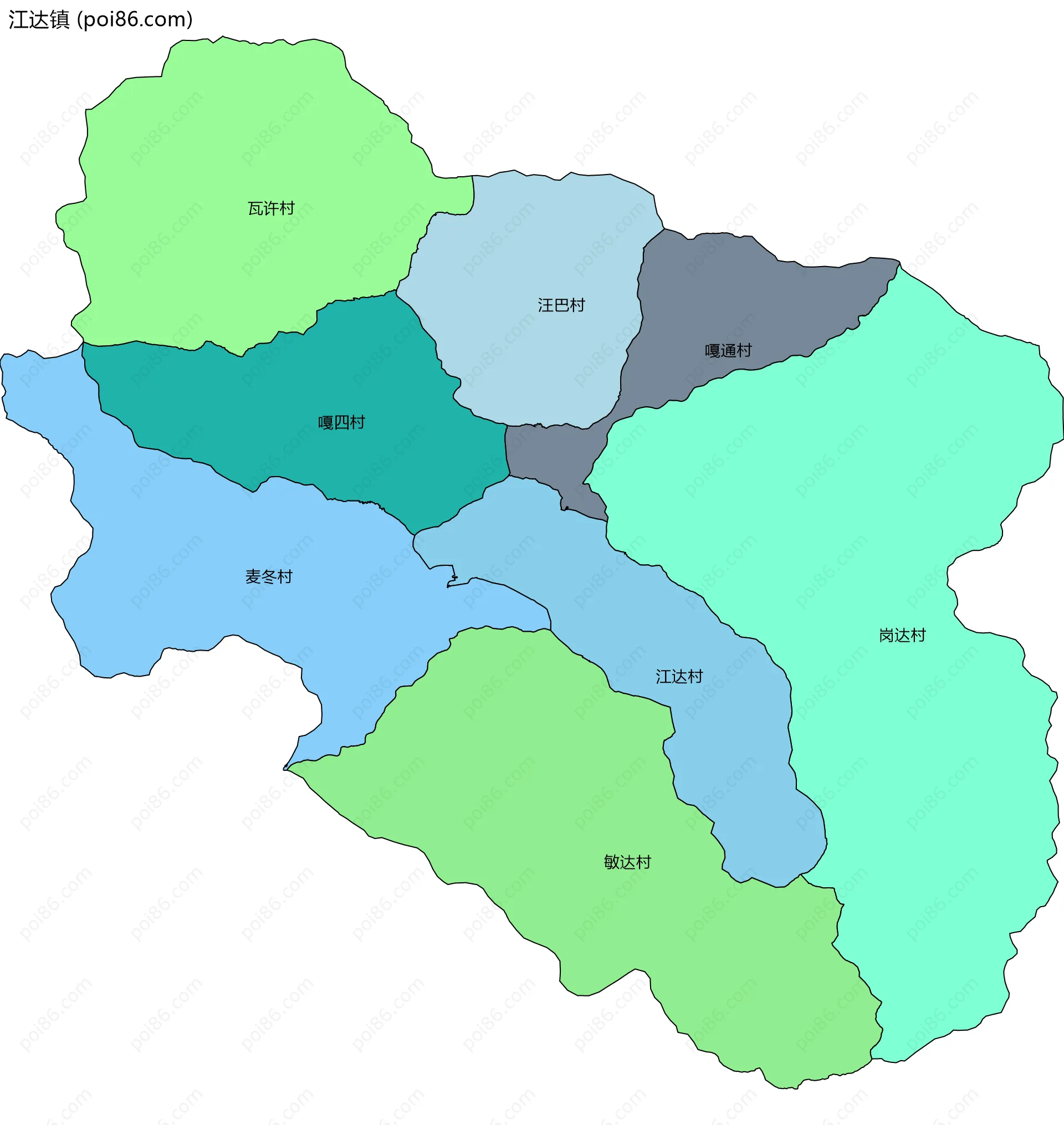 江达镇边界地图(五级行政区划)