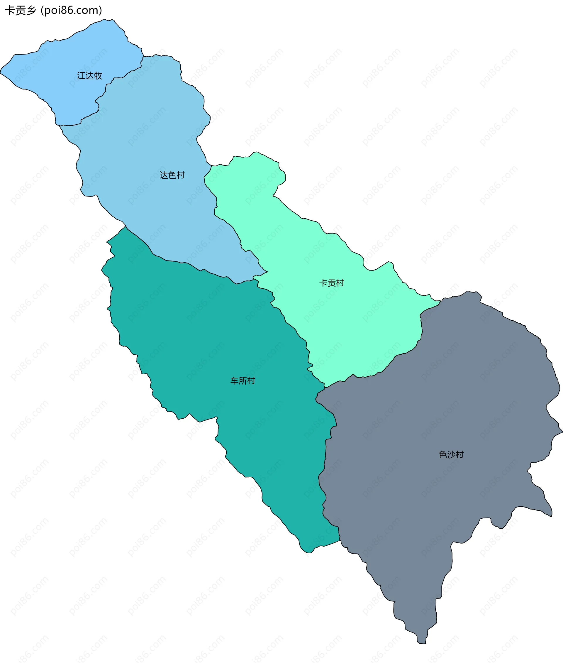 卡贡乡边界地图(五级行政区划)