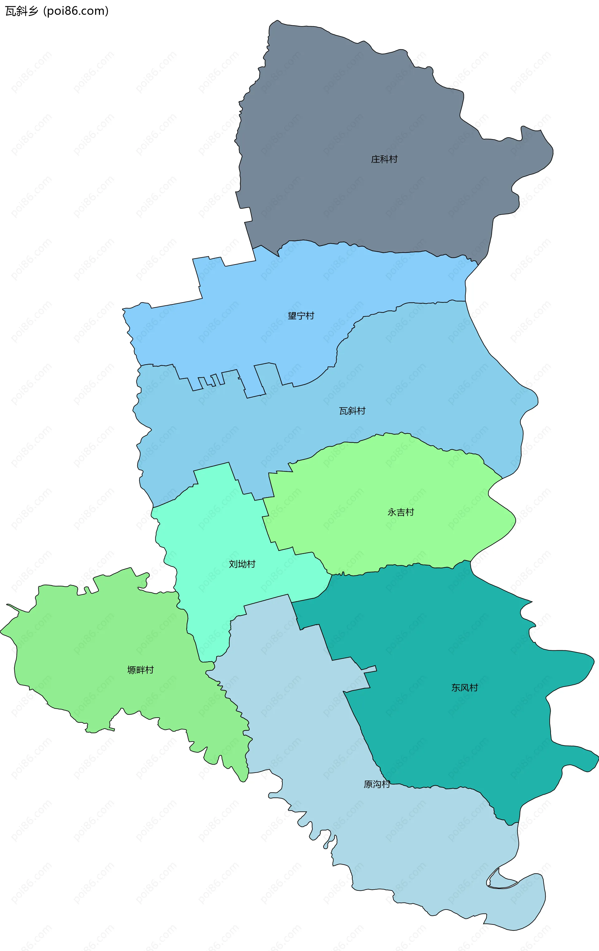 瓦斜乡边界地图(五级行政区划)