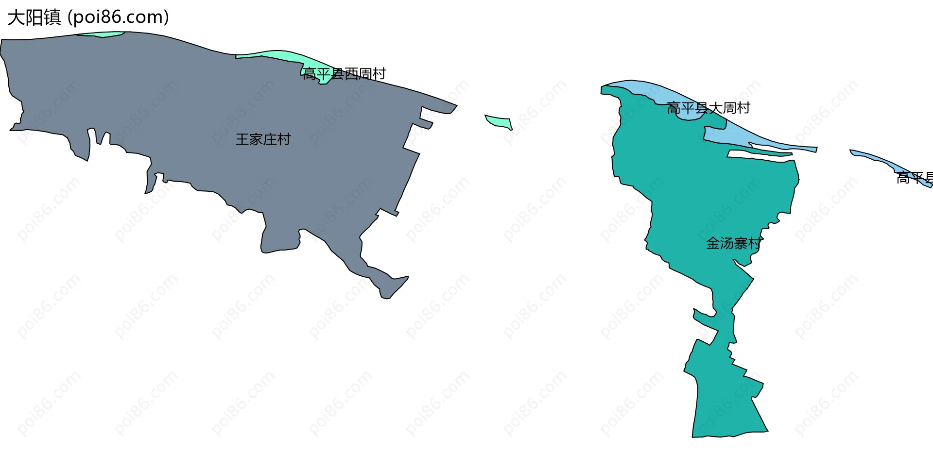 大阳镇边界地图(五级行政区划)