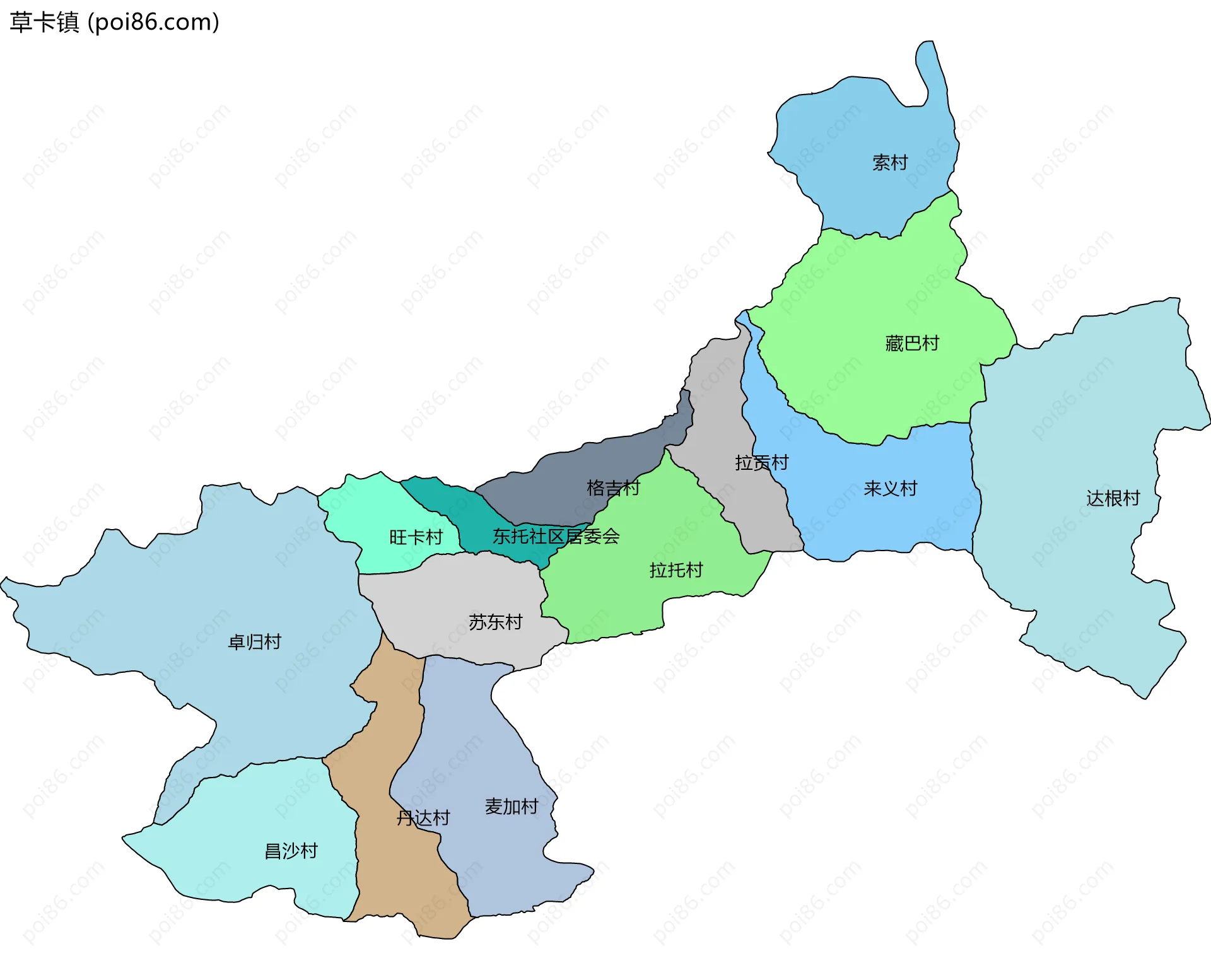 草卡镇边界地图(五级行政区划)