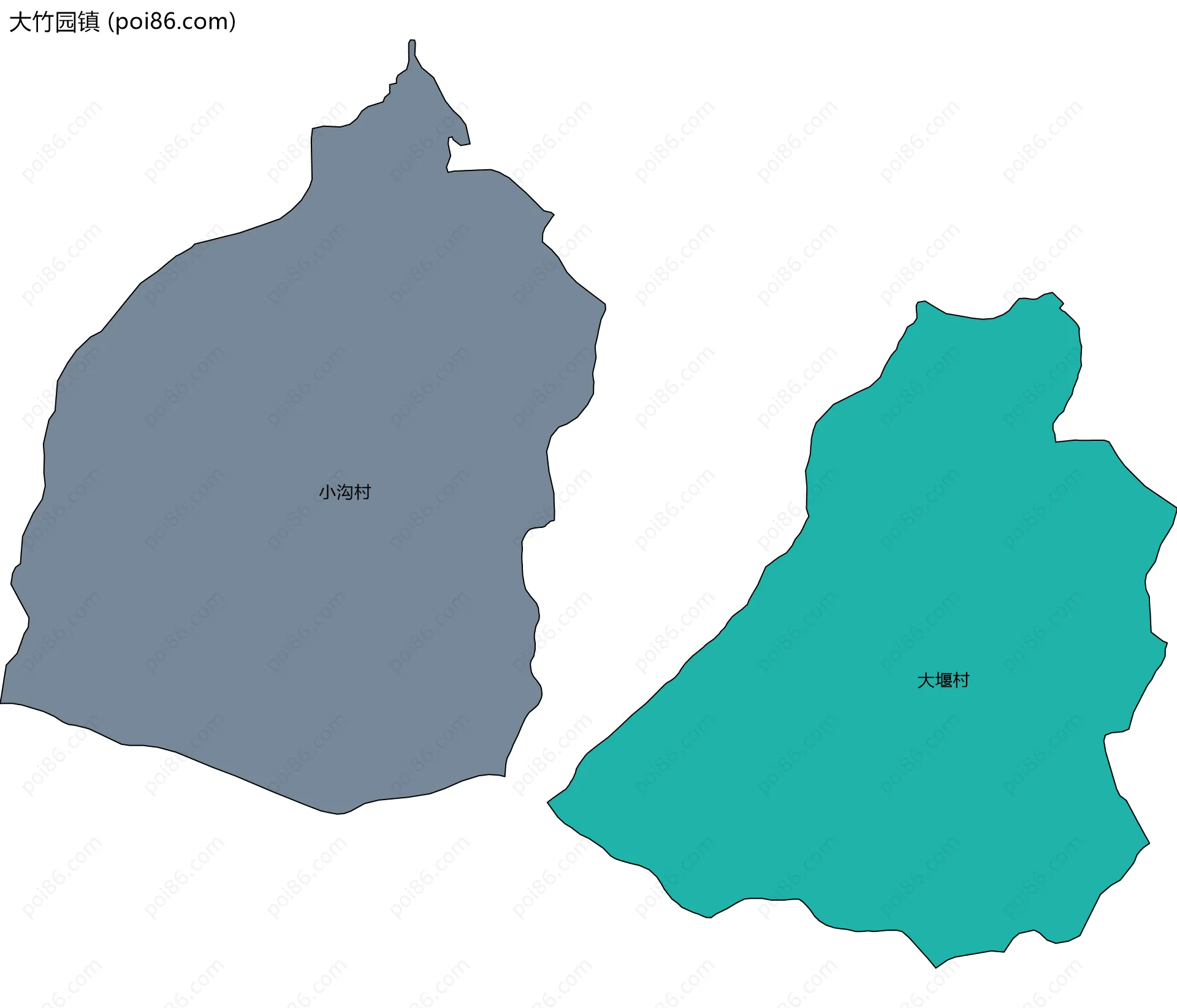 大竹园镇边界地图(五级行政区划)