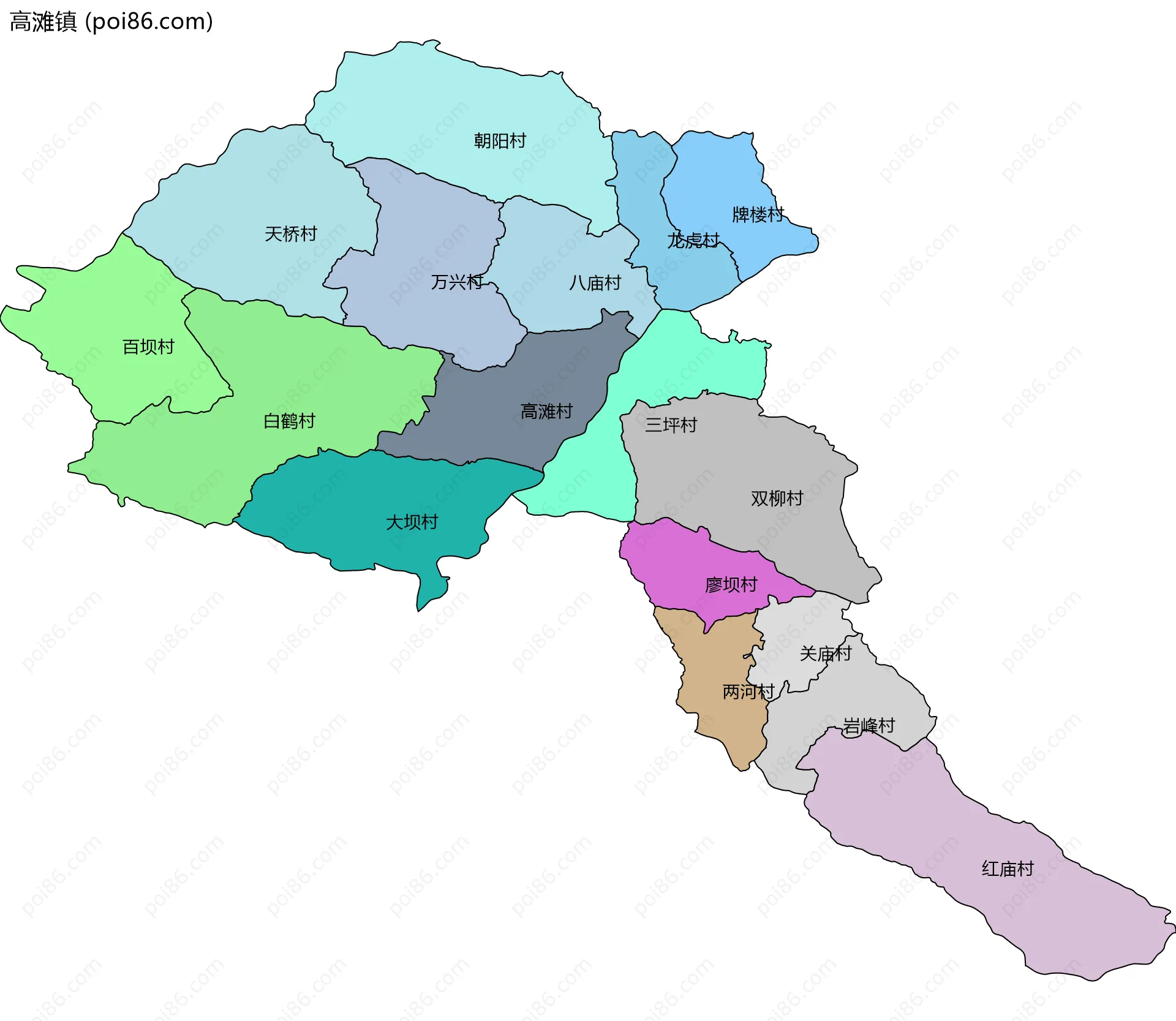 高滩镇边界地图(五级行政区划)