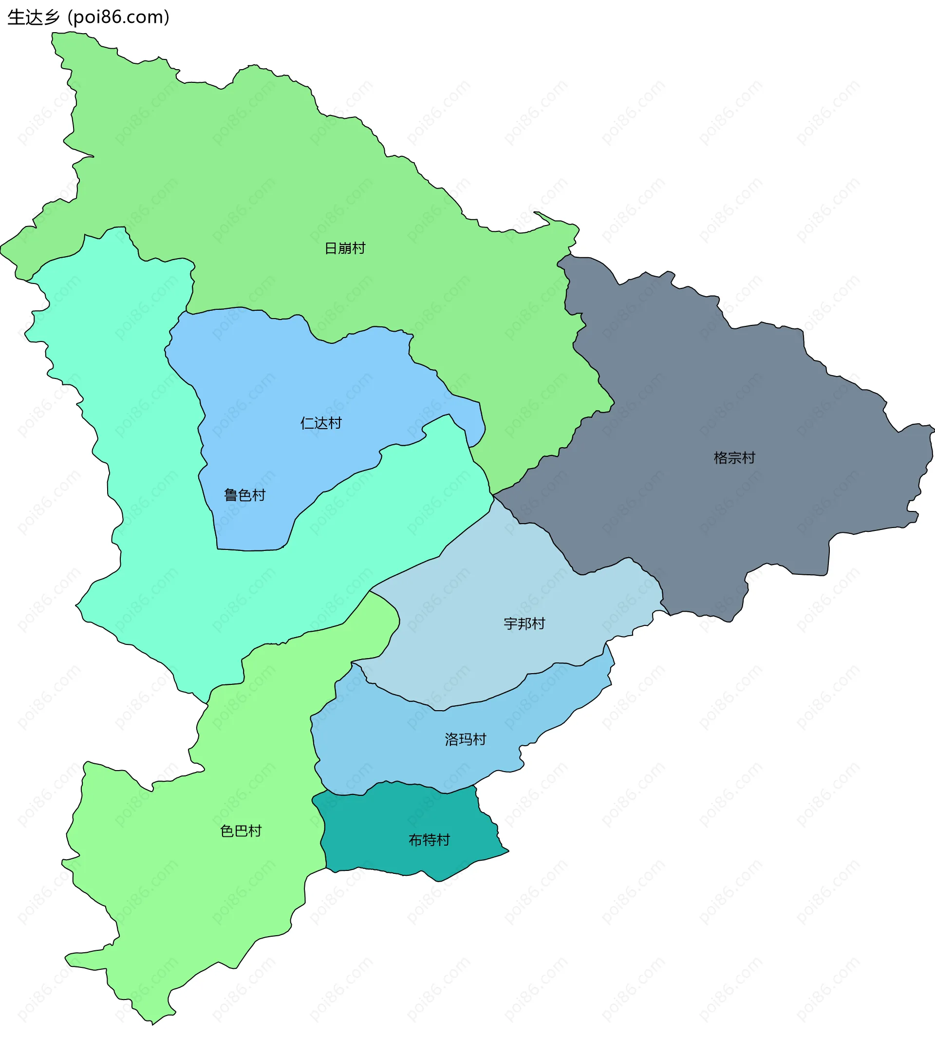 生达乡边界地图(五级行政区划)