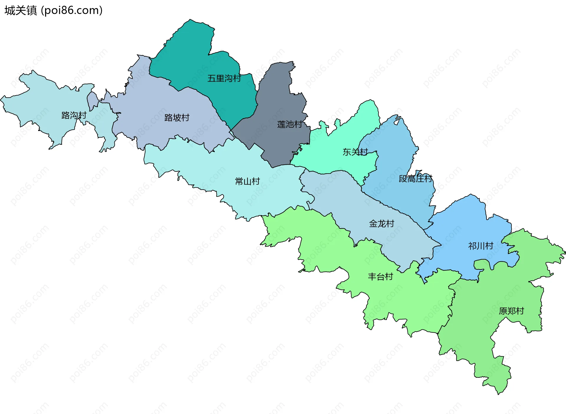 城关镇边界地图(五级行政区划)