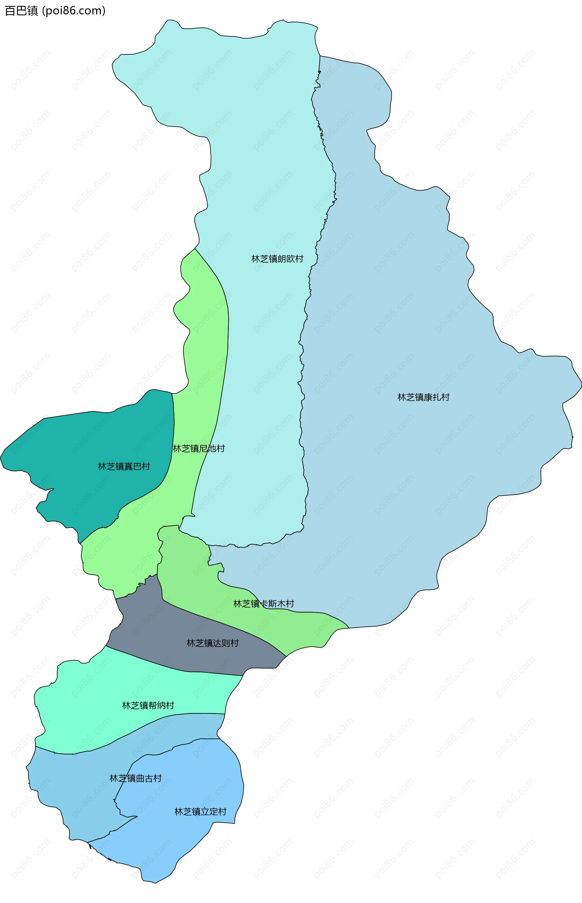 百巴镇边界地图(五级行政区划)