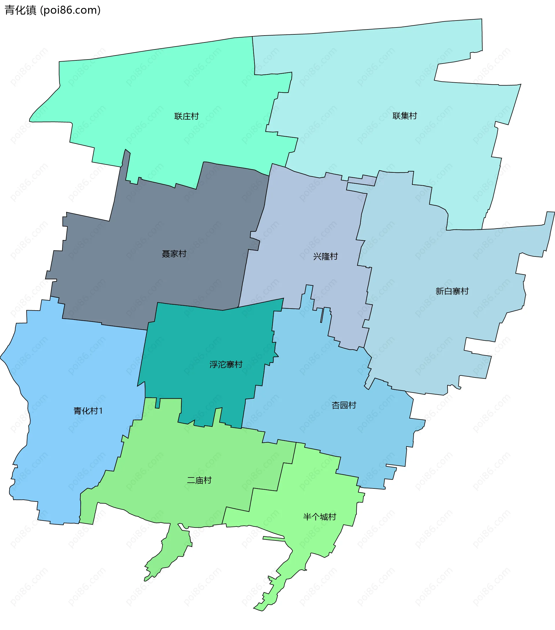 青化镇边界地图(五级行政区划)