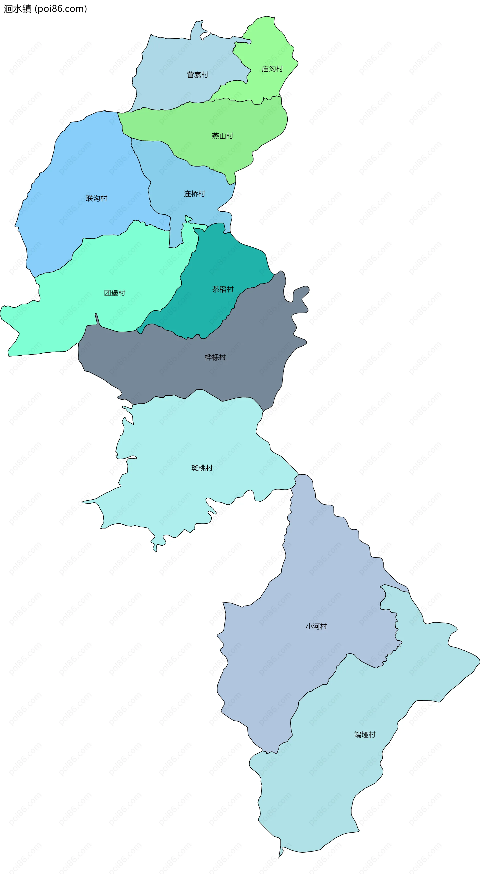 洄水镇边界地图(五级行政区划)