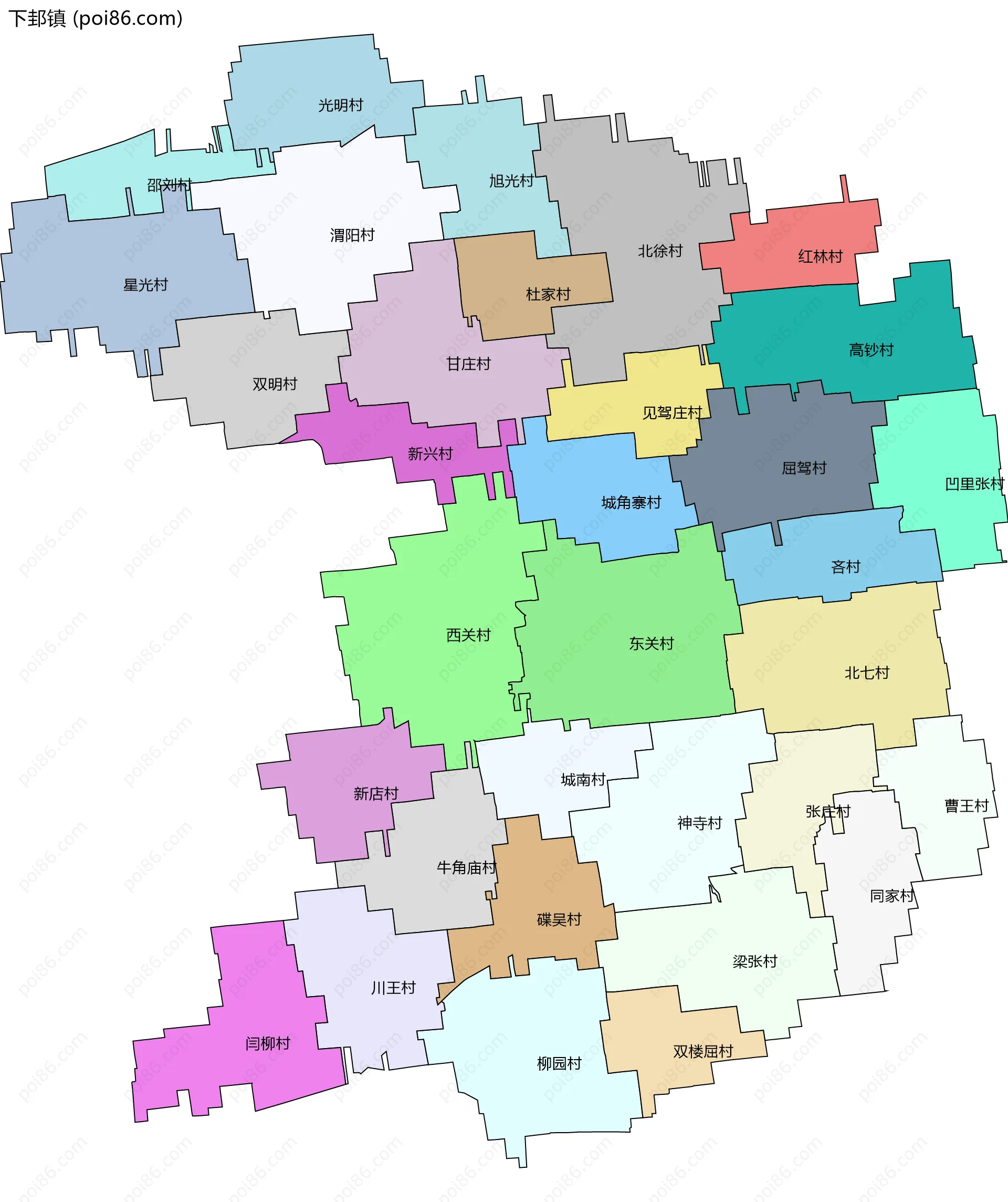 下邽镇边界地图(五级行政区划)