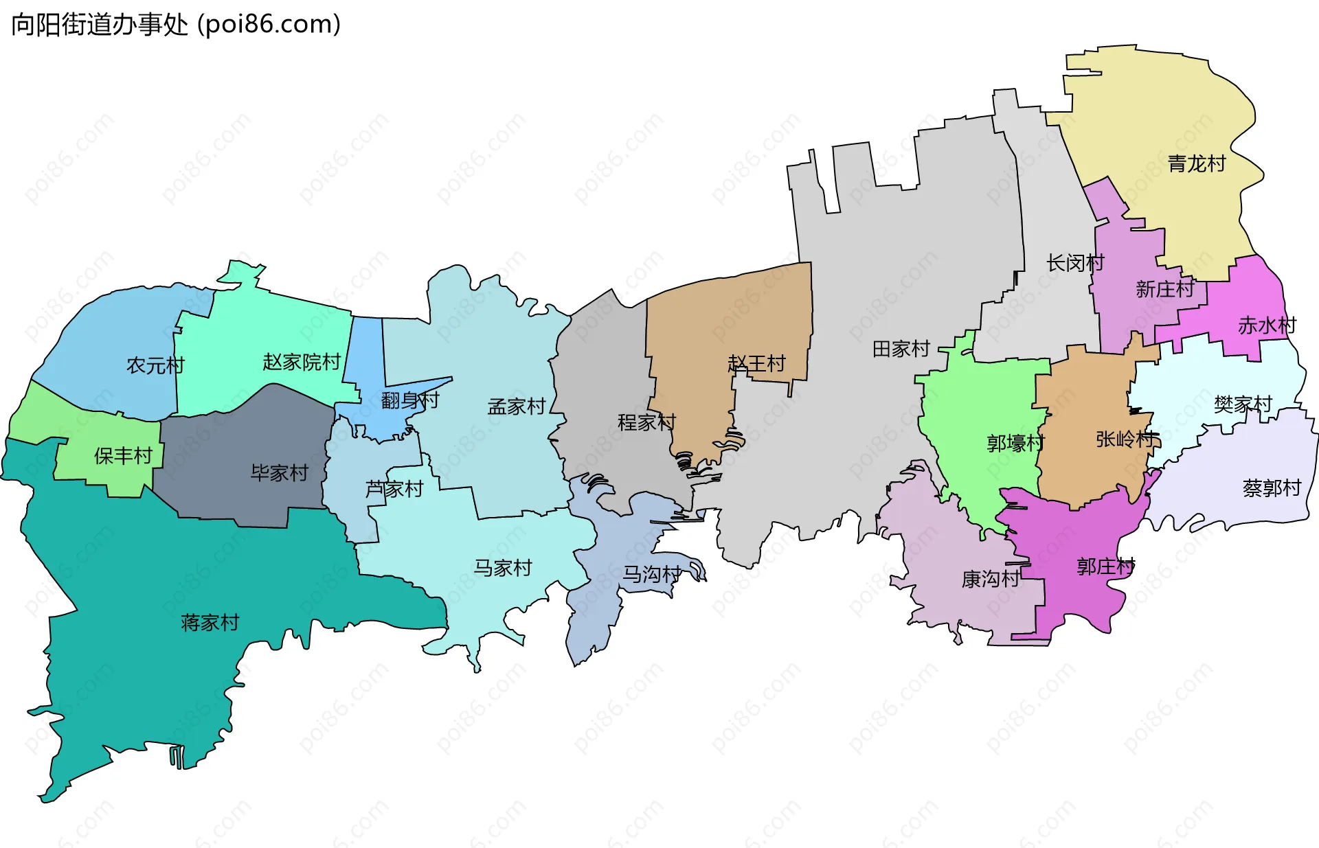 向阳街道办事处边界地图(五级行政区划)
