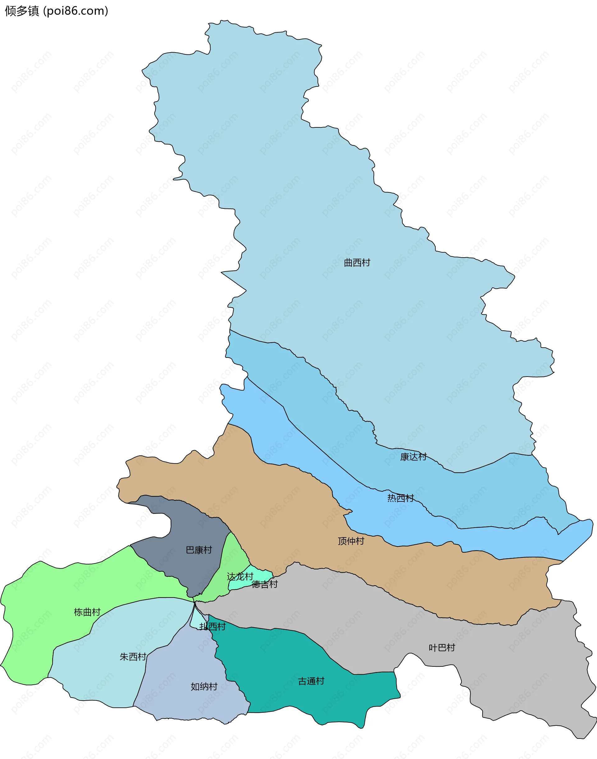 倾多镇边界地图(五级行政区划)
