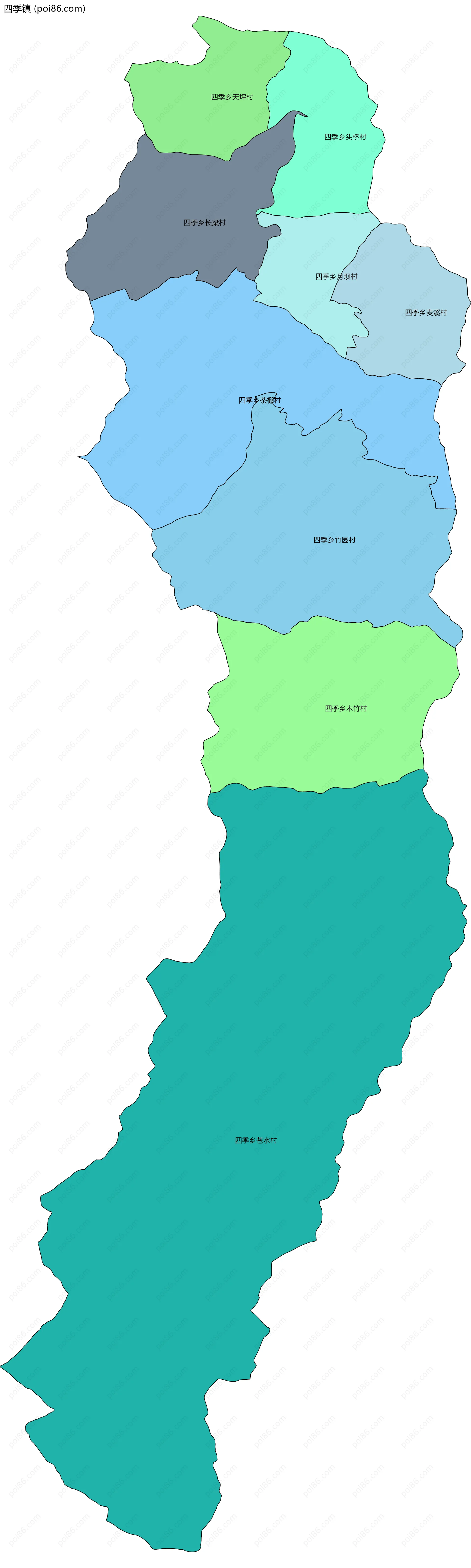 四季镇边界地图(五级行政区划)