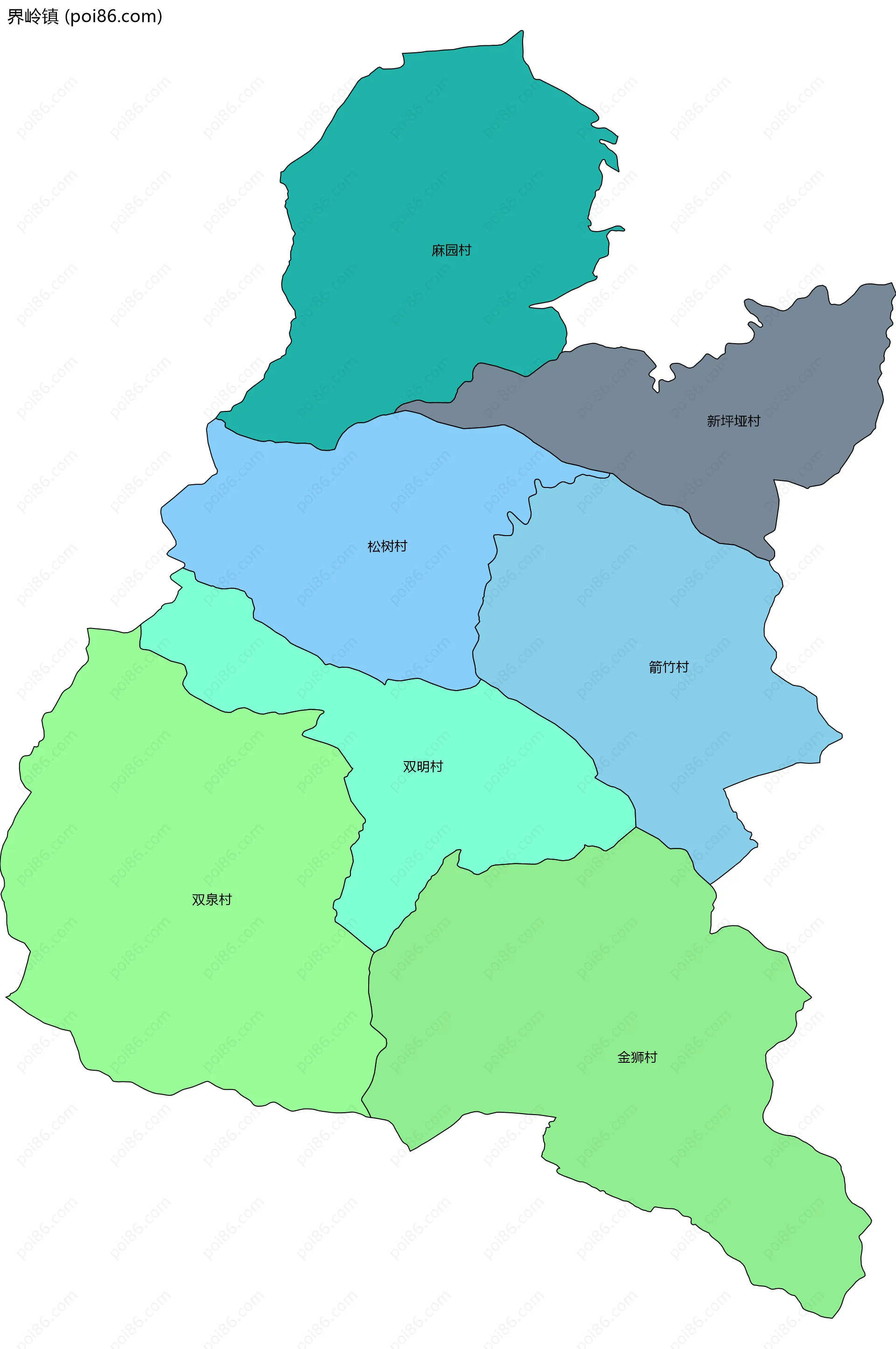 界岭镇边界地图(五级行政区划)