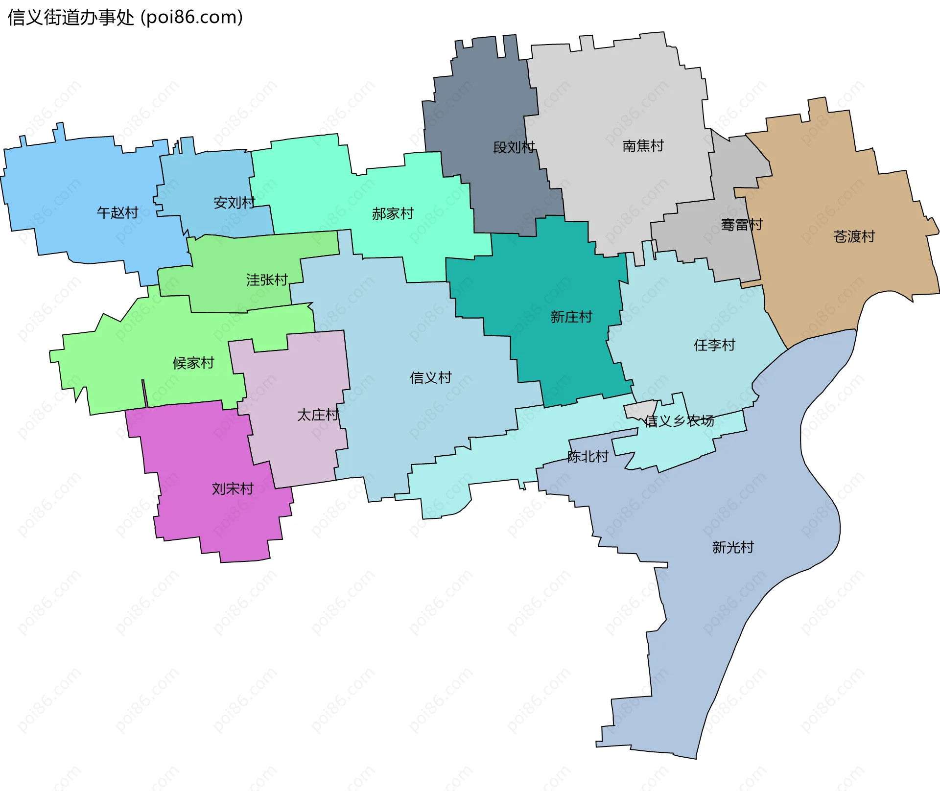 信义街道办事处边界地图(五级行政区划)
