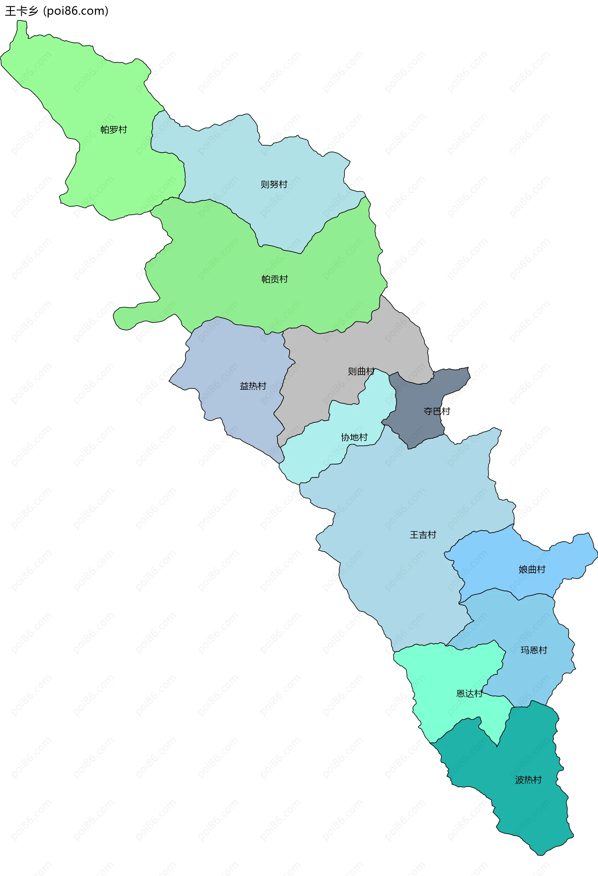 王卡乡边界地图(五级行政区划)