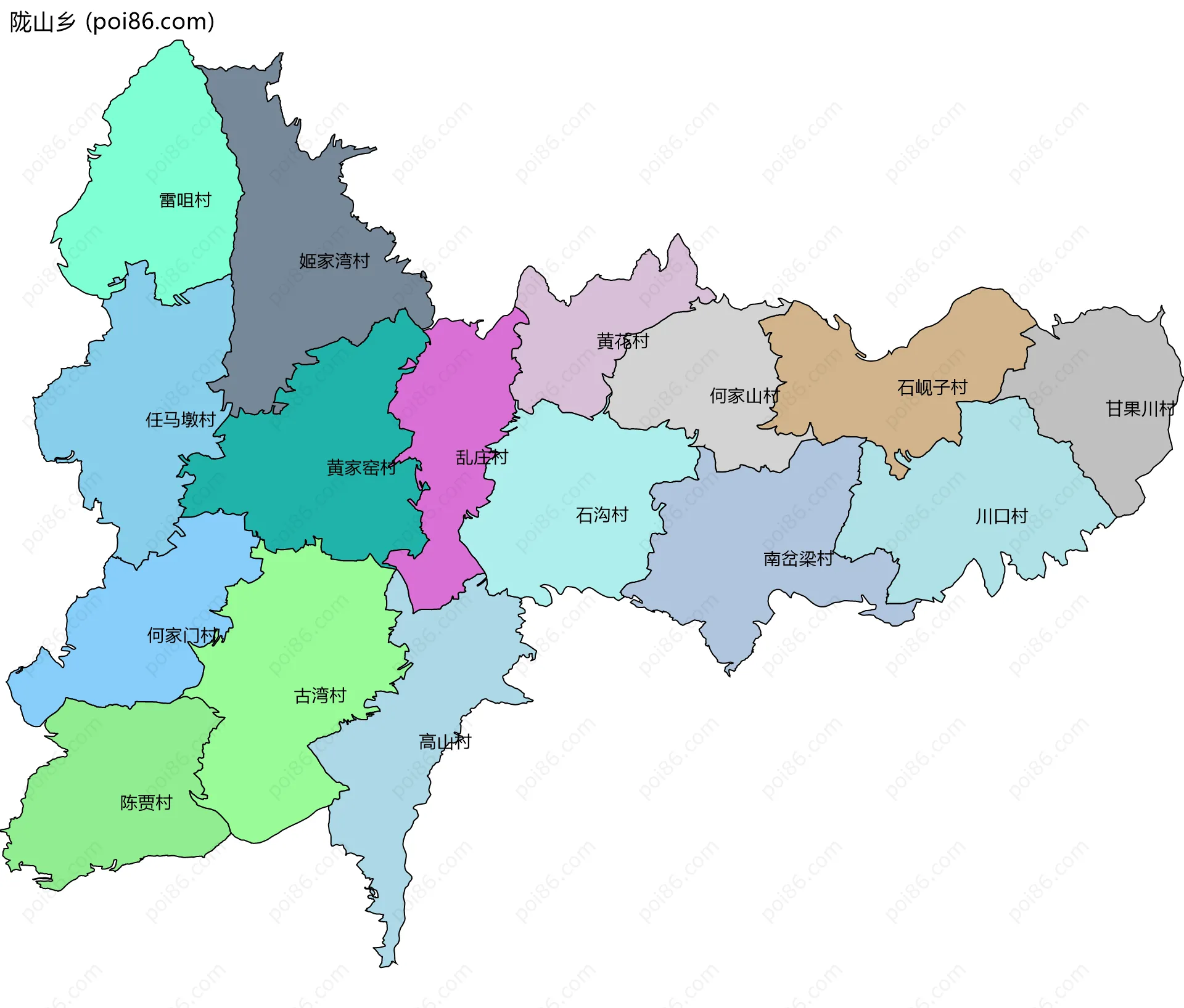 陇山乡边界地图(五级行政区划)