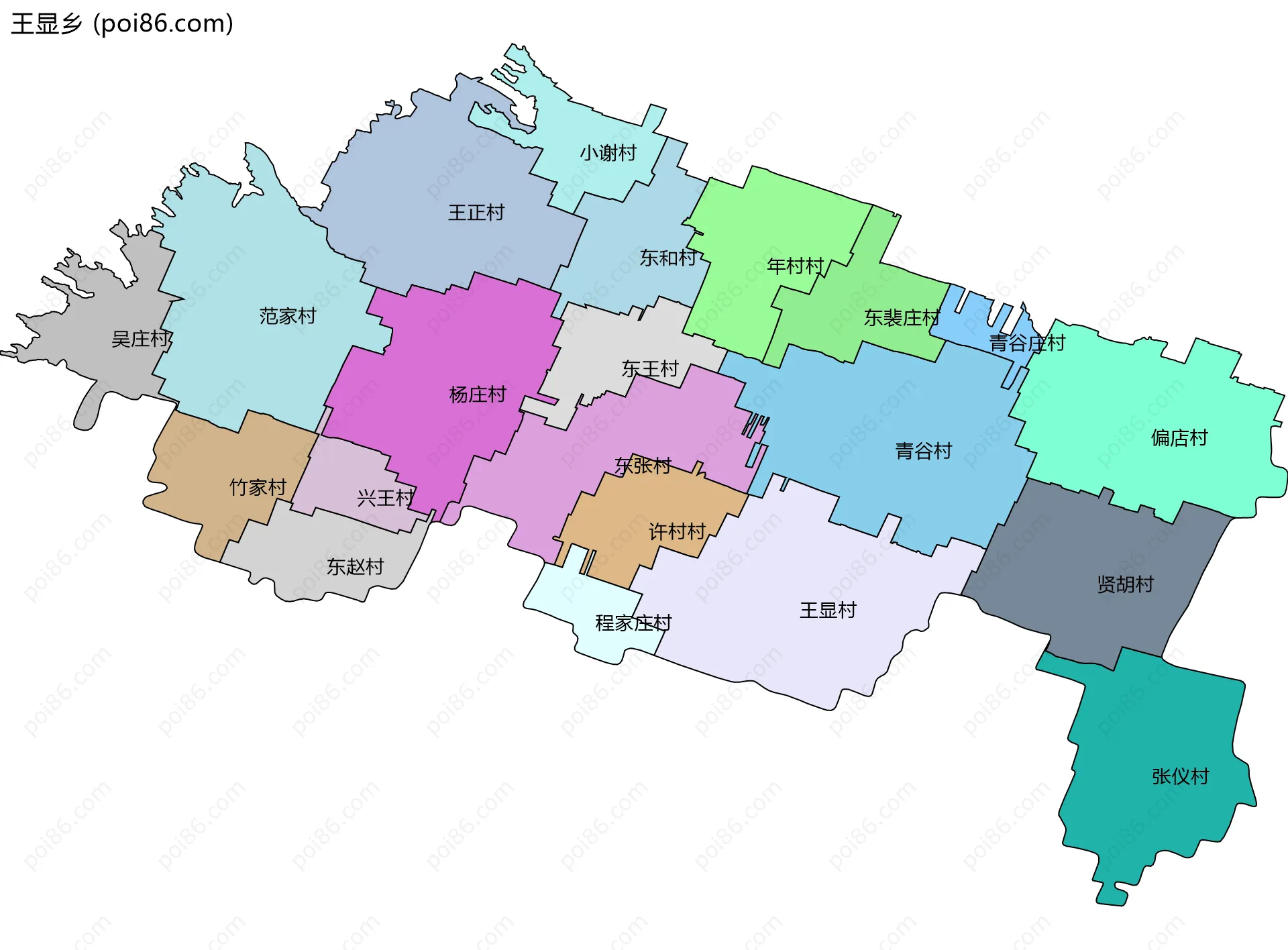王显乡边界地图(五级行政区划)